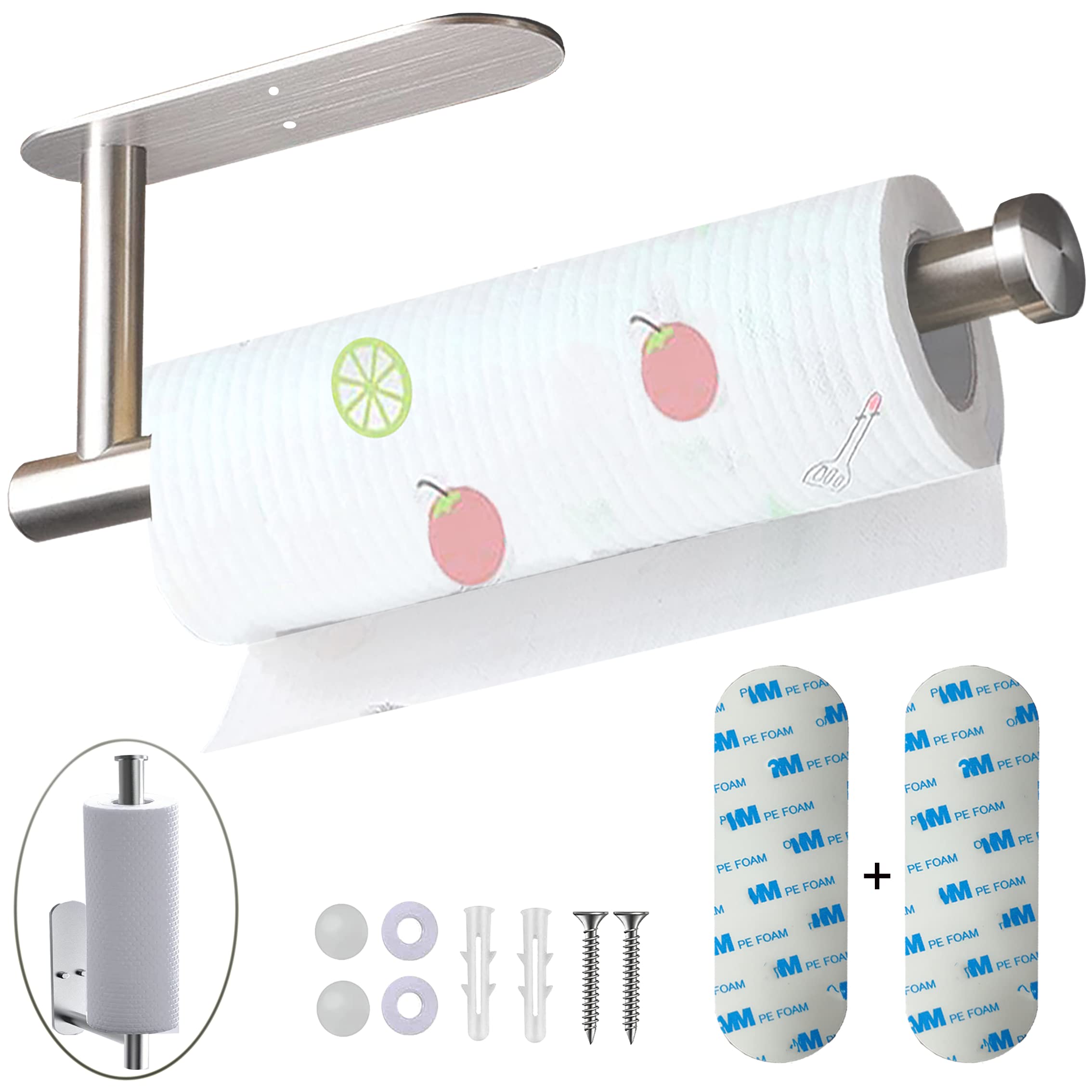 Paper Towel Holder-2Pcs Adhesives, Wall-Mounted Paper Towels Roll For Kitchen, Self-Adhesive Under Cabinet Kitchen Roll Holder,