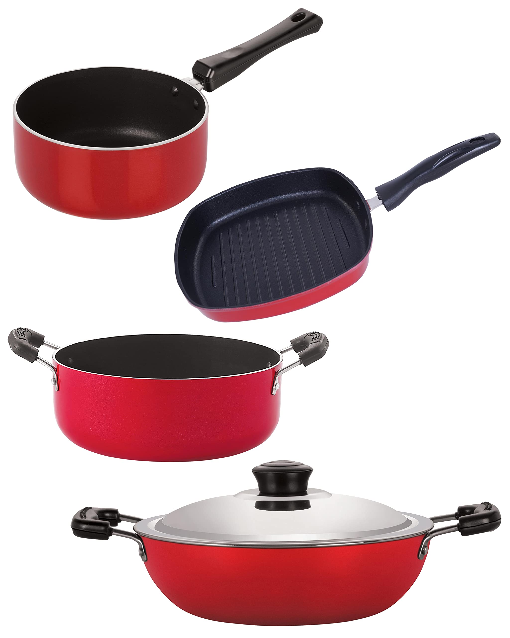 Nirlon Non Stick Cookware Pots And Pans Set Of 4 Pieces (Dkd(M)_Sp(B)_Gp22.5_Cs24)