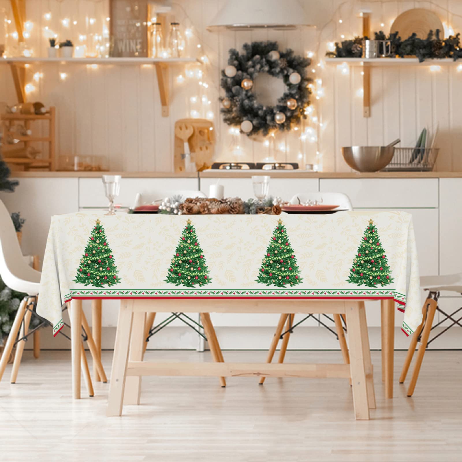 Gatherfun Christmas Table Decorations, Christmas Tree Disposable Tablecloth Waterproof Plastic Rectangular Table Cover for Merry