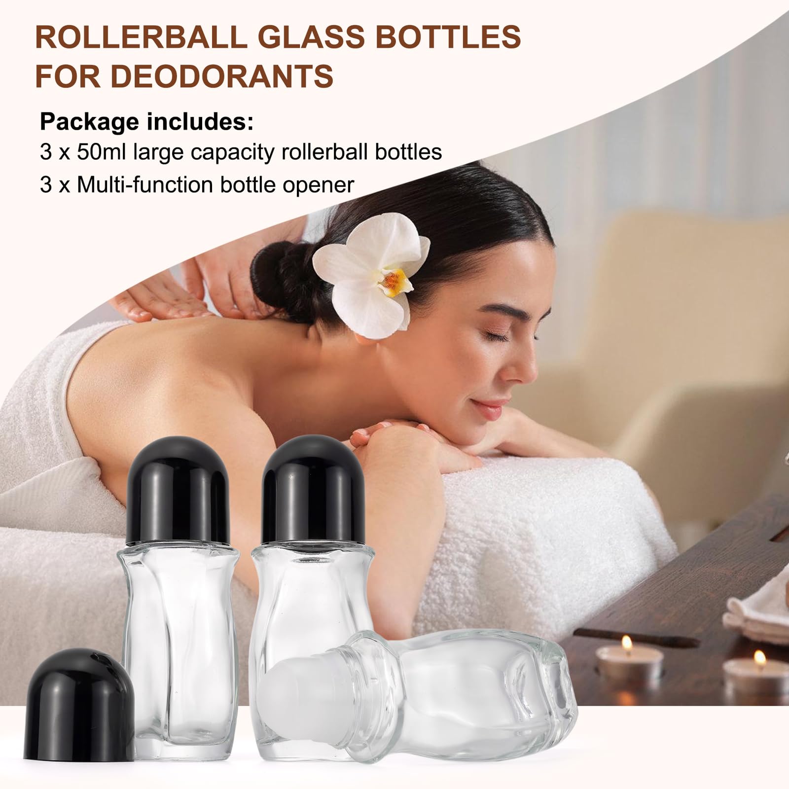 Jiuwu Clear Roll On Bottles,3 Pack Roller Bottles For Deodorant,50 Ml Essential Oil Roller Bottles,Empty Glass Bottle With Plast