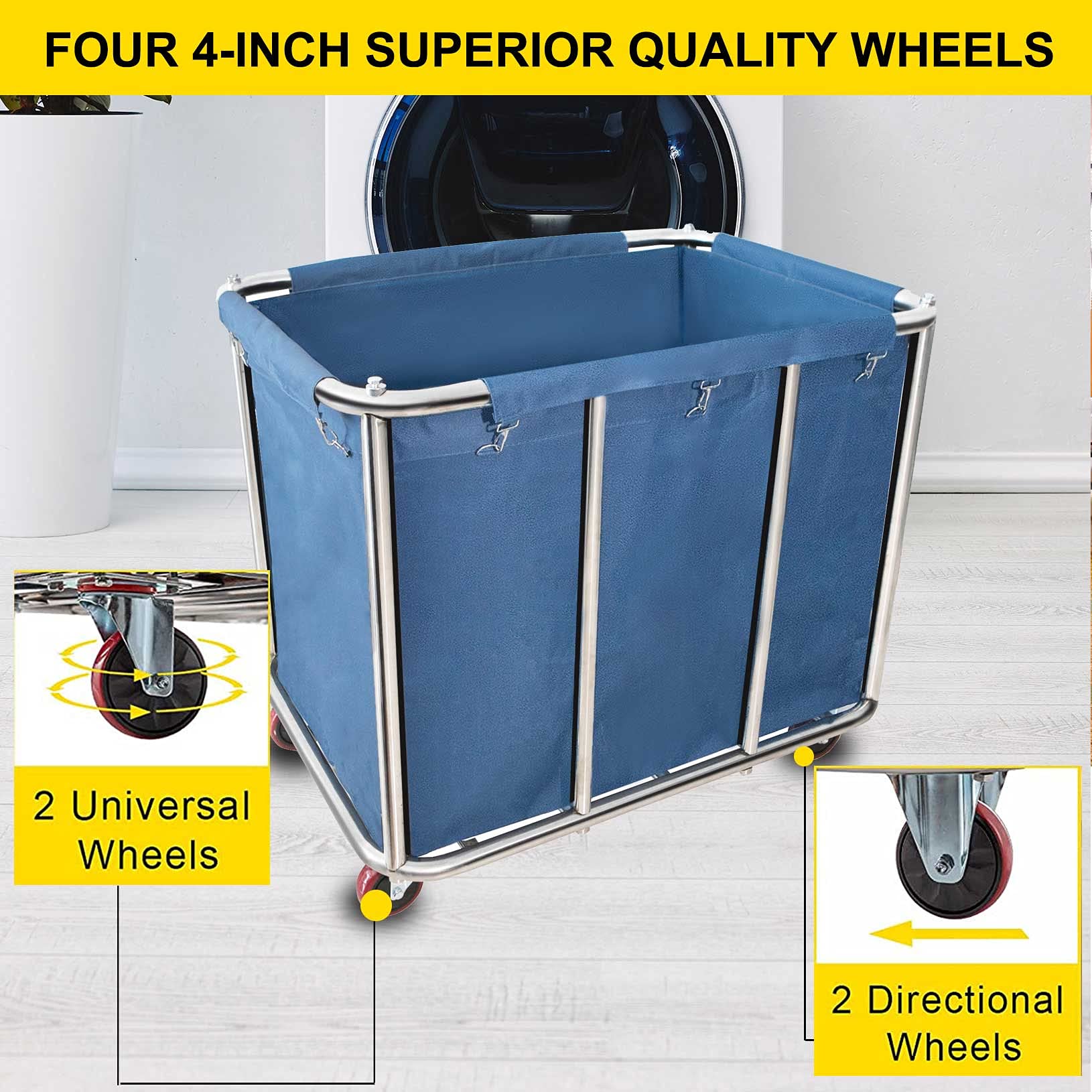 11.35 Bushel Industrial Rolling Laundry Cart,Laundry Basket Bulk Truck Commercial Household,Large Heavy Duty Laundry Hampers Wit