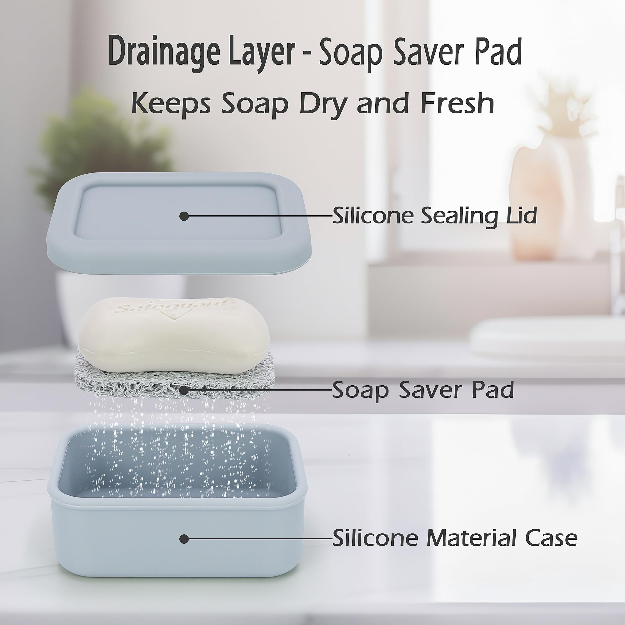 Aidimming Enhanced Leak Proof Traveling Soap Container,Compact Silicone Travel Soap Case With Drainage Layer,Travel Size Toiletr