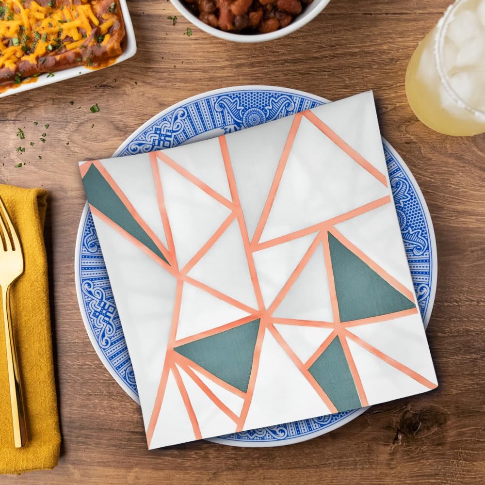 Premium Mosaic Rose Gold Foil-Stamped Napkins - 24 Packs Of 20 - Elegant, Ultra-Soft & Decorative Printed Design For Parties, We