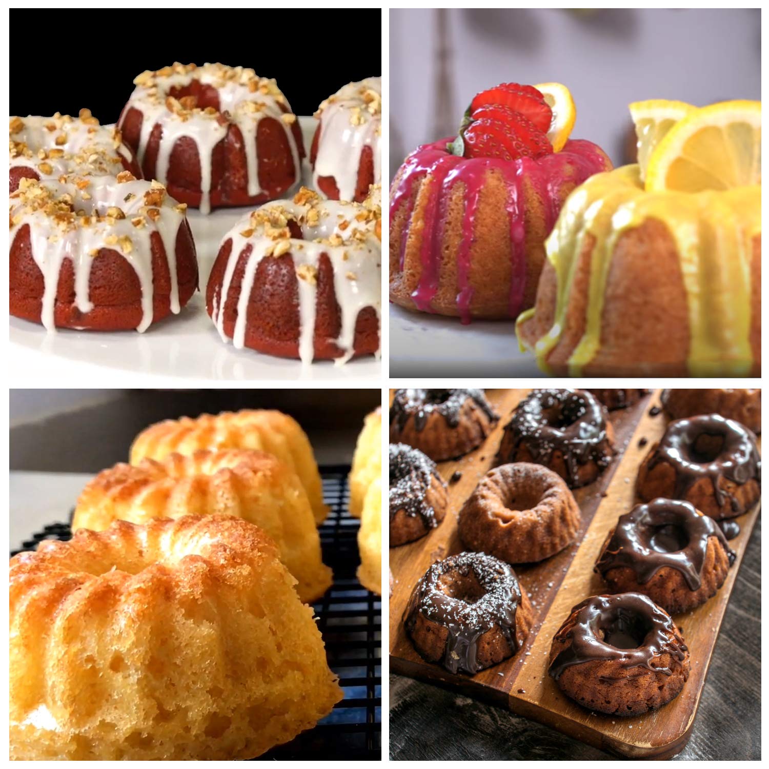 Mity Rain Mini Cake Pan - Silicone Fluted Tube Cake Pans European Grade Non Stick Fancy Molds For Jello, Cupcake, Doughnut Donut