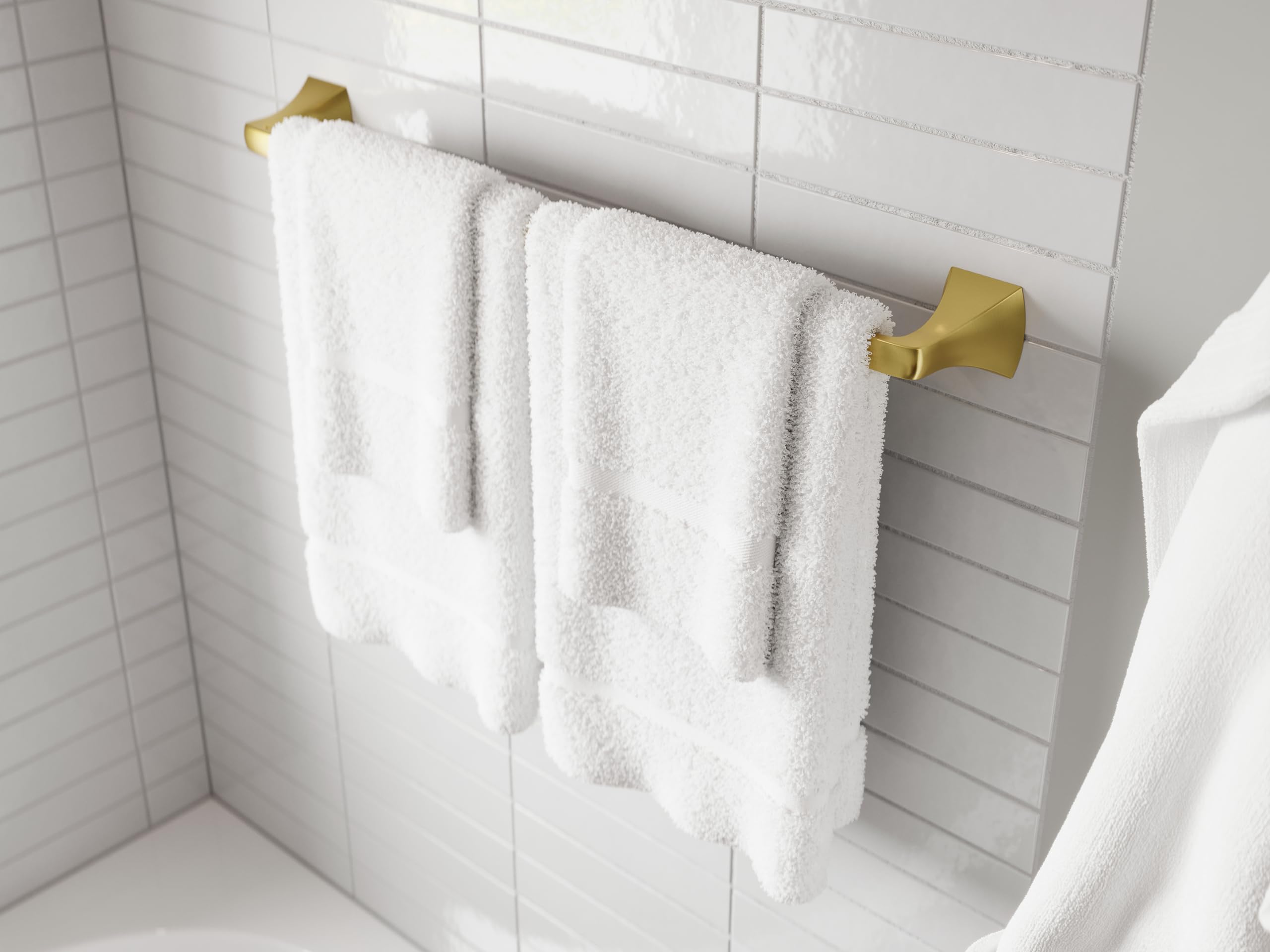 Pfister Bruxie 3-Piece Bathroom Hardware Set With Towel Bar, Towel Ring, And Toilet Paper Holder, Wall-Mounted, Brushed Gold Fin