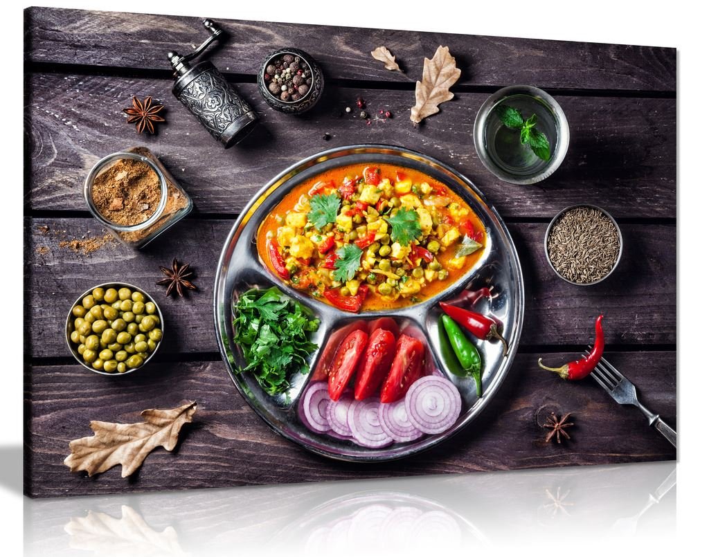 Indian Paneer Dish With Spices Restaurant Canvas Wall Art Picture Print (12X8In)