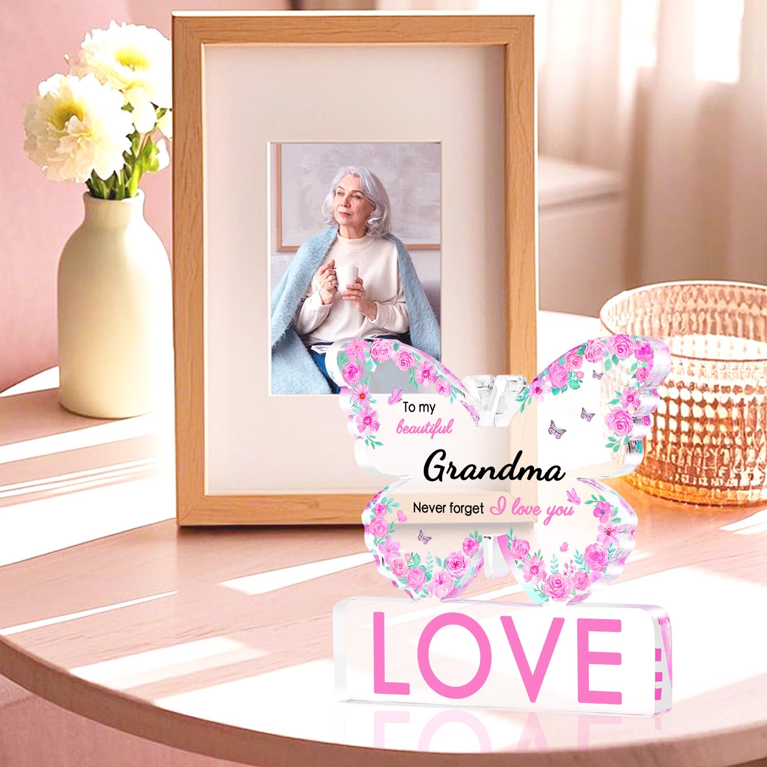 Butterfly Acrylic Plaque Grandma Gifts - Gigi Gifts for Grandma, Birthday Gifts from Kids, Memorial Keepsake Self-Standing Home