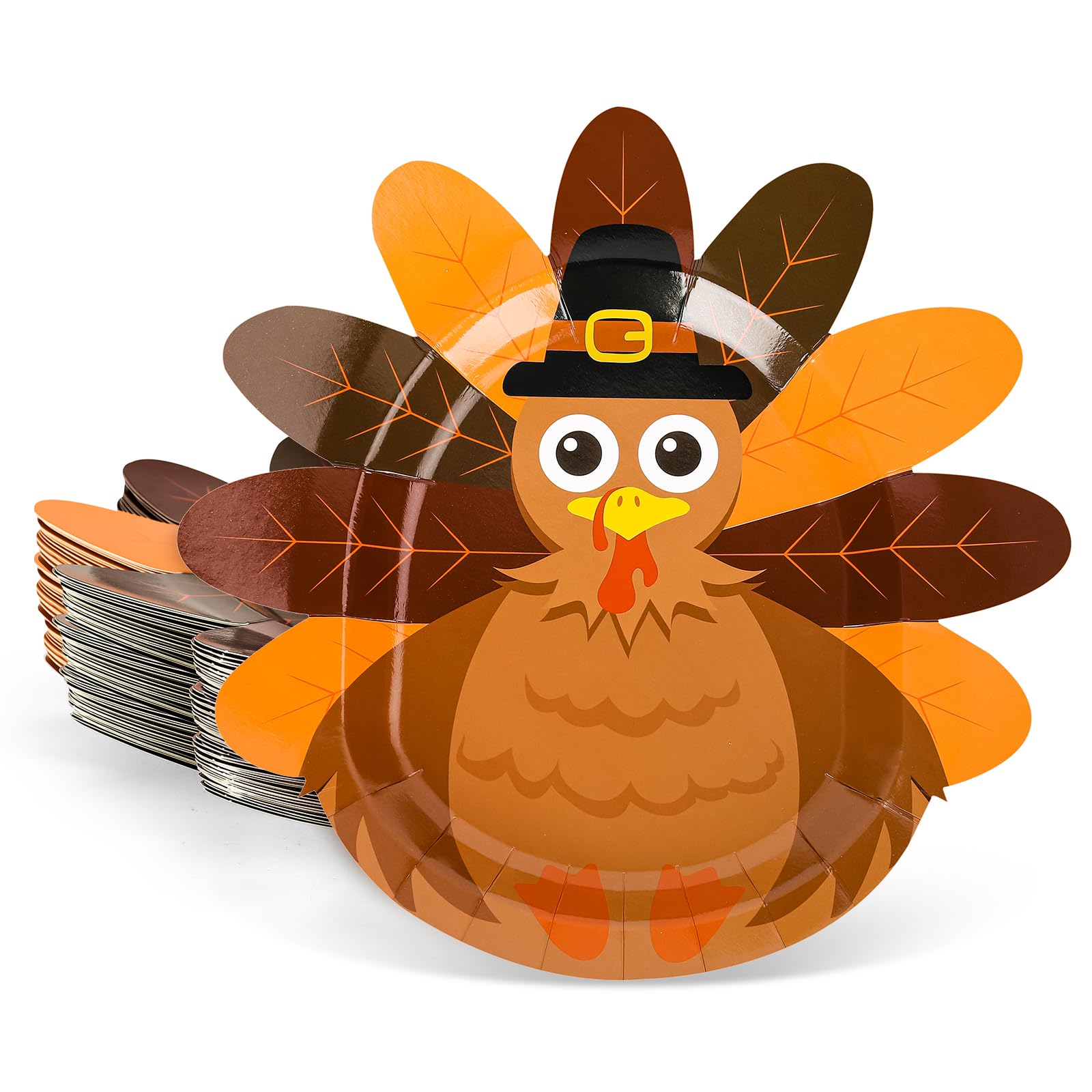 Whaline 24Pcs Thanksgiving Paper Plates Cute Turkey Shaped Disposable Plates Turkey Pattern Decorative Tableware for Fall Thanks