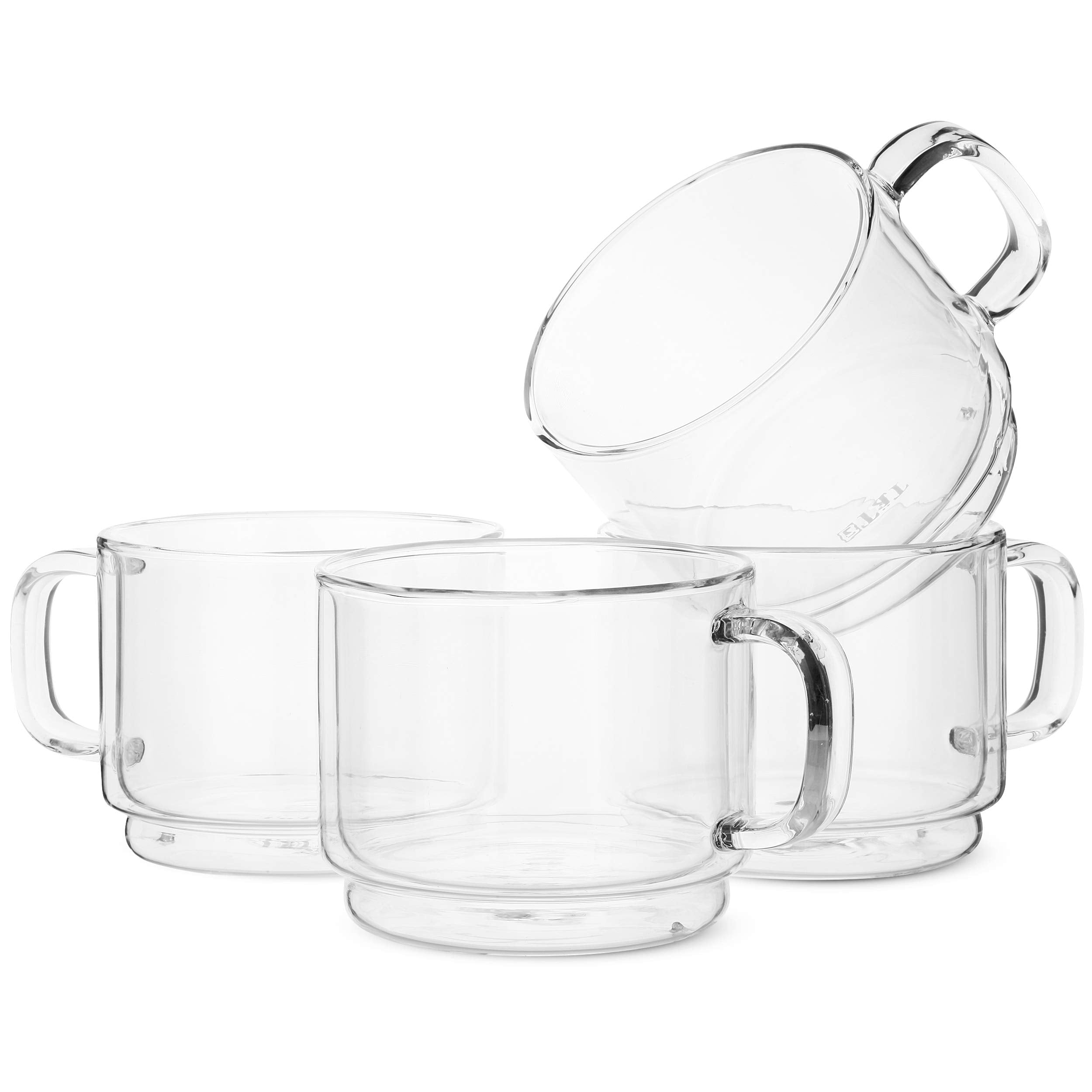 Btat- Stackable Insulated Coffee Mug, Coffee Glass, Large, Set Of 4 (16Oz, 500Ml), Double Wall Glass Coffee Cups, Tea Cups, Latt
