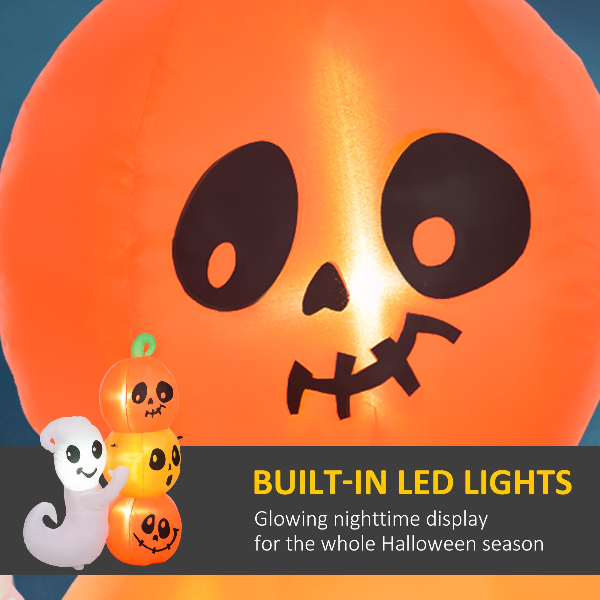 HOMCOM 5ft Inflatable Halloween Decoration Ghost and Pumpkin, Blow Up Outdoor LED Yard Display, Waterproof