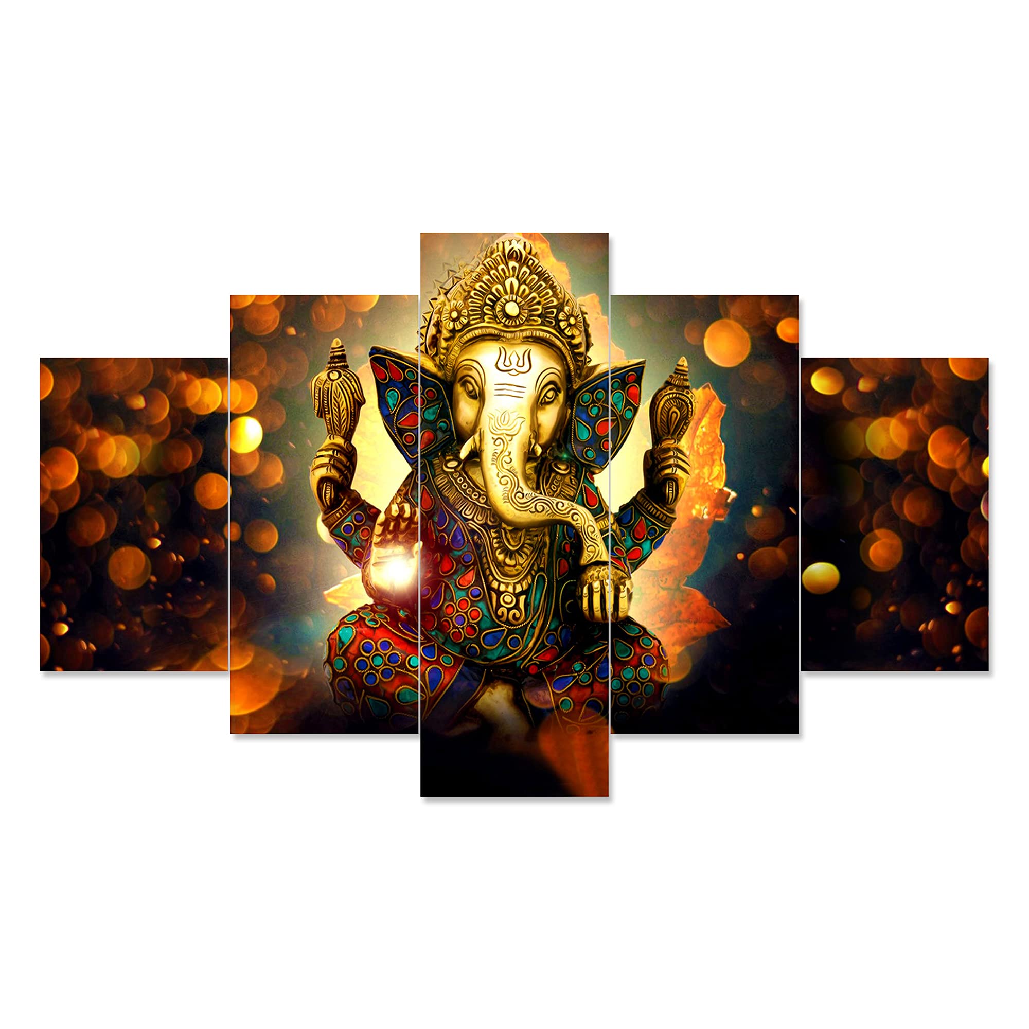 Saumic Craft Set Of 5 Ganesh Ganesha 3D Framed Uv Coated Painting for Wall Decoration for Home Decor Decortations And Gifting Wi