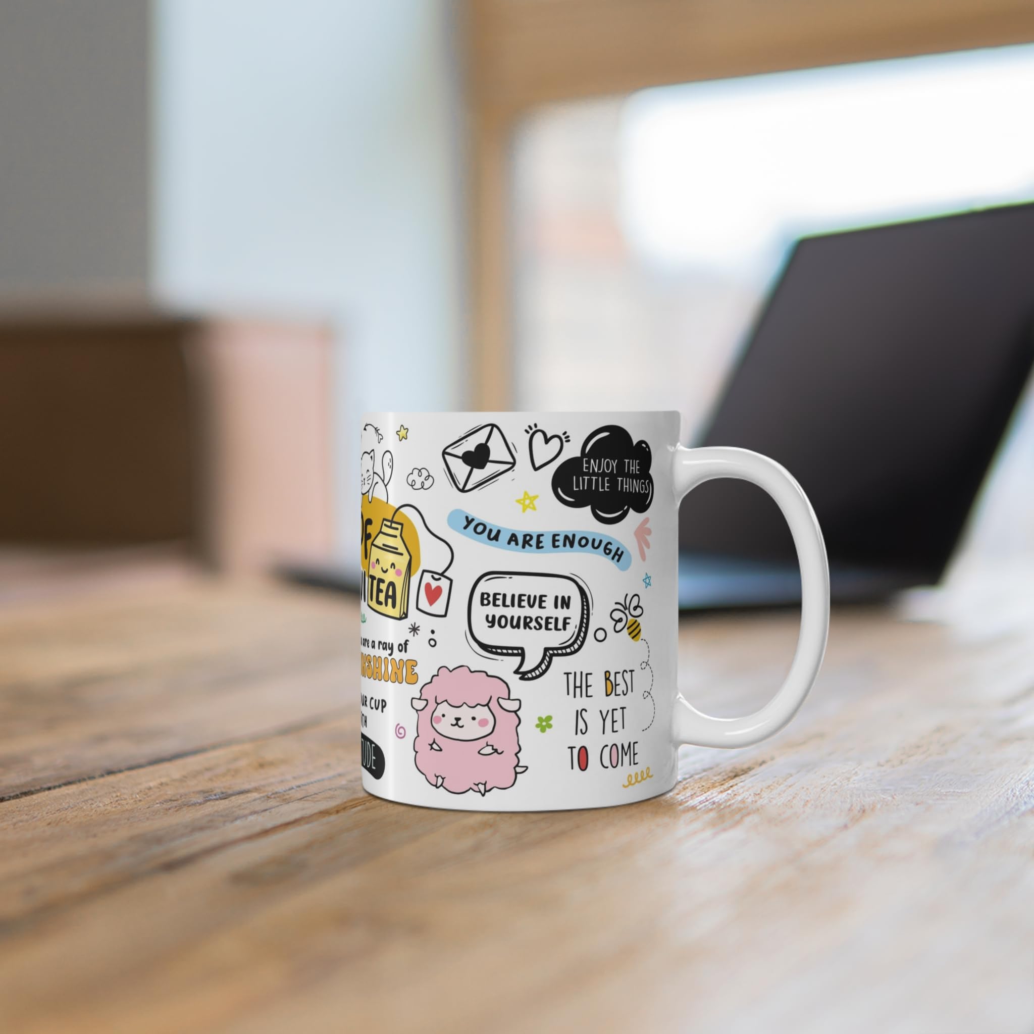 Visibee Mug Of Positivity  Motivational Coffee Mug 330Ml, Positivity Gifts For Men, Women, Boss, Coworkers  White Ceramic With U