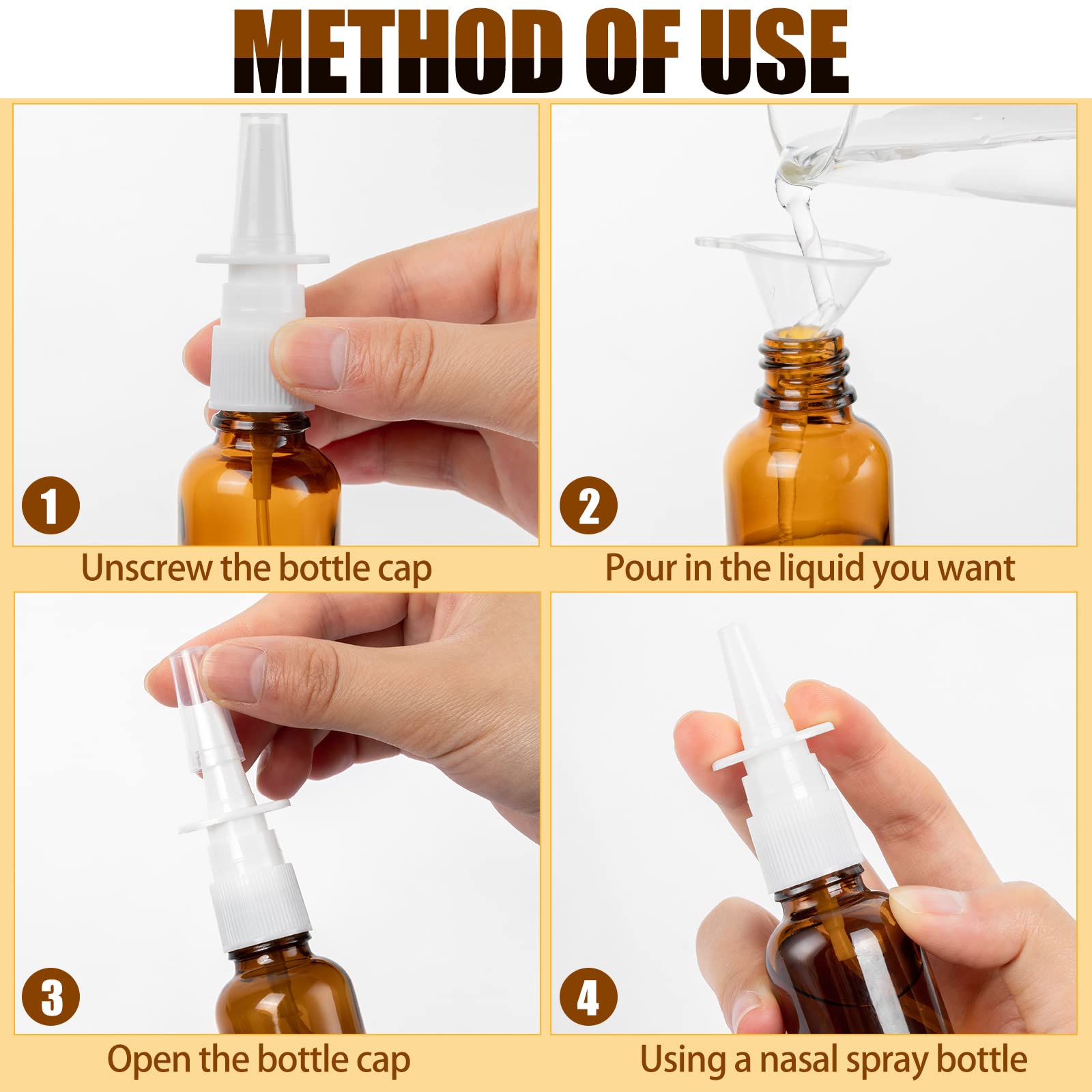 Zhwkmyp 10 Pcs Nasal Spray Bottle, 30Ml/1Oz 6 Pcs Glass Nose Spray Bottle Empty, Fine Mist Sprayers Atomizers With 2 Pcs Funnels