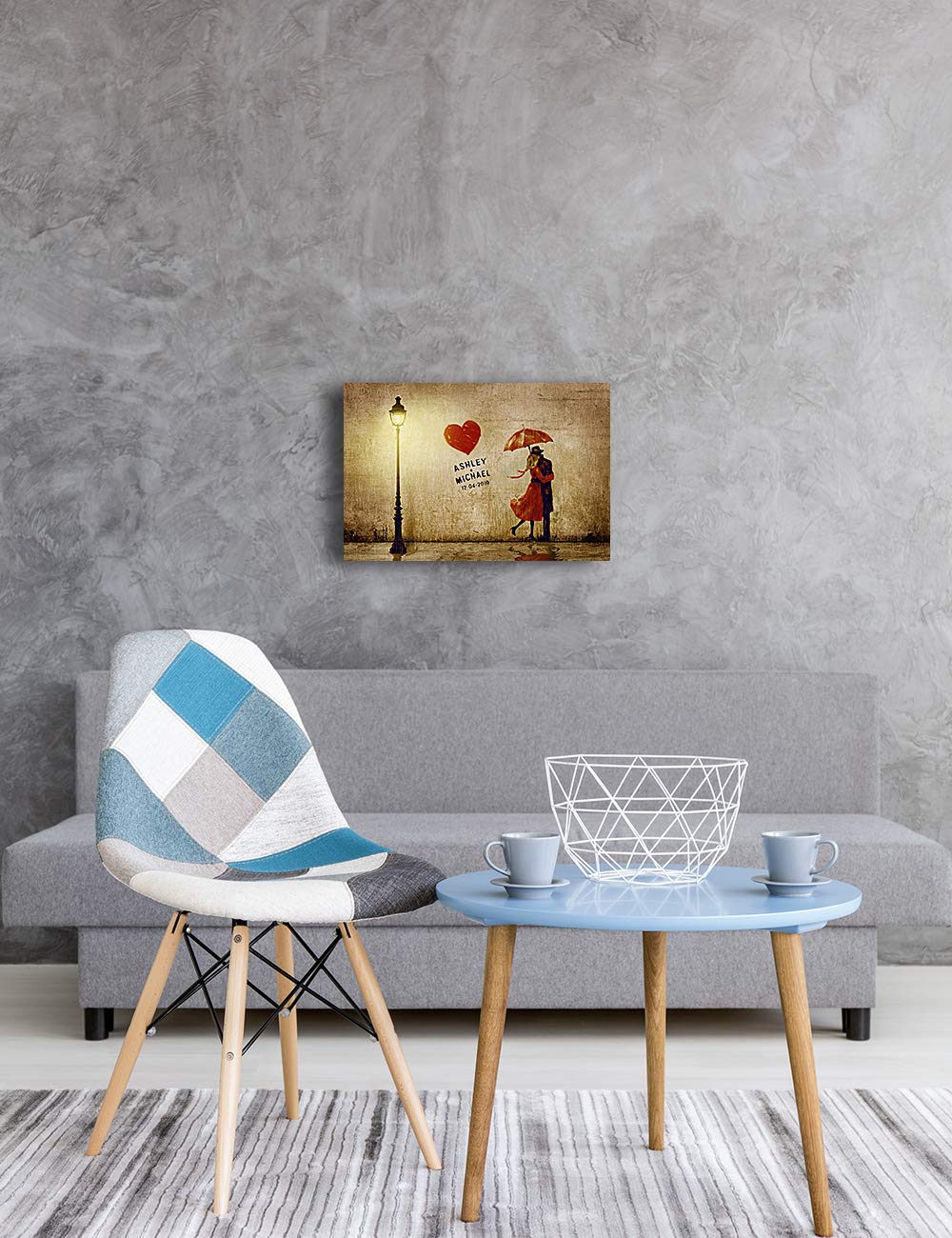 Ipic - Our First Kiss Personalized Canvas Print Artwork For Romantic Anniversary And Wedding Gifts;18X12