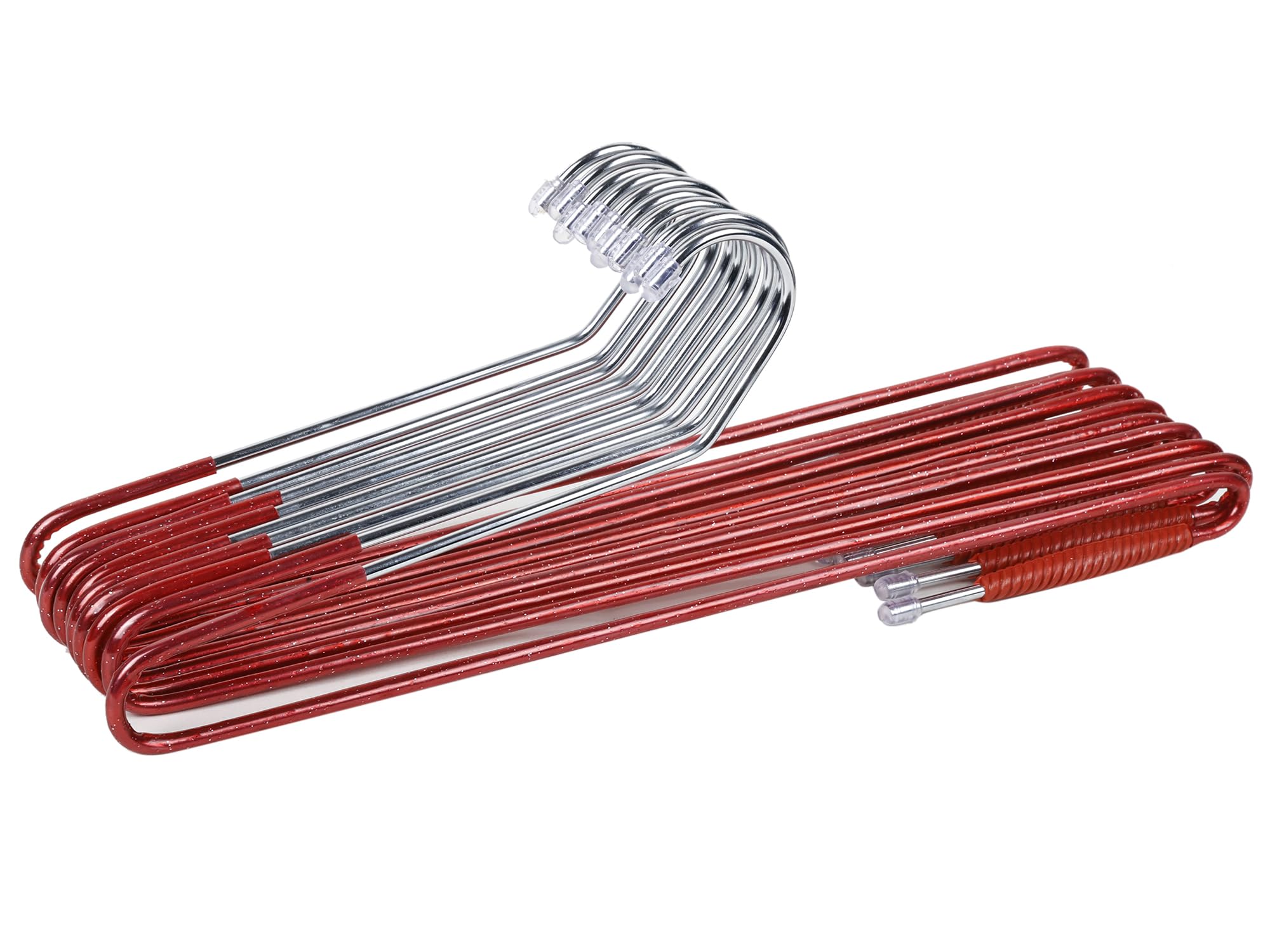 ROLLYWARE Stainless Steel Saree Hanger with Lower Band Lock (Red and Silver)  10 Pieces