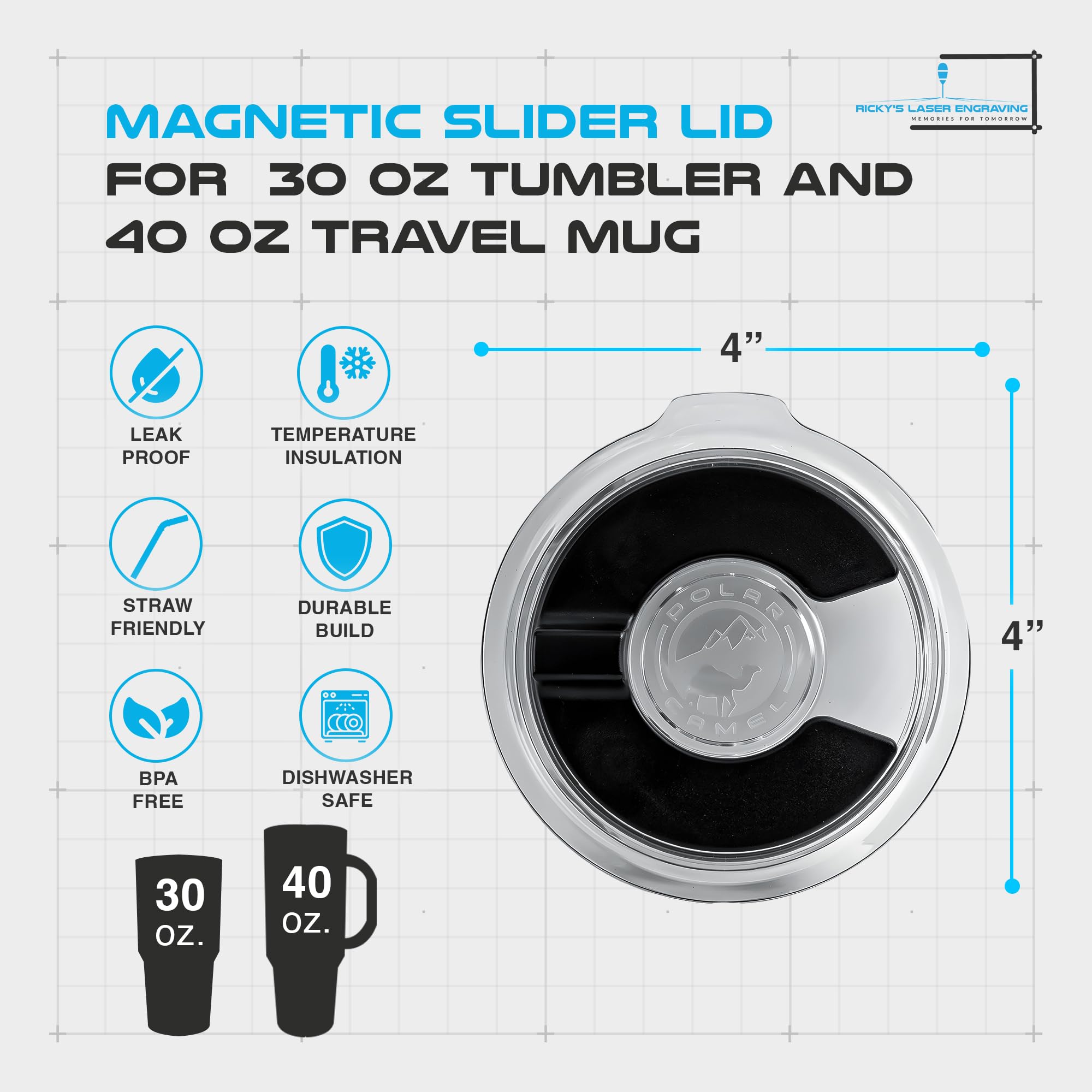 Polar Camel Replacement Lid (30 Oz, Magnetic Lid (1-Pack))