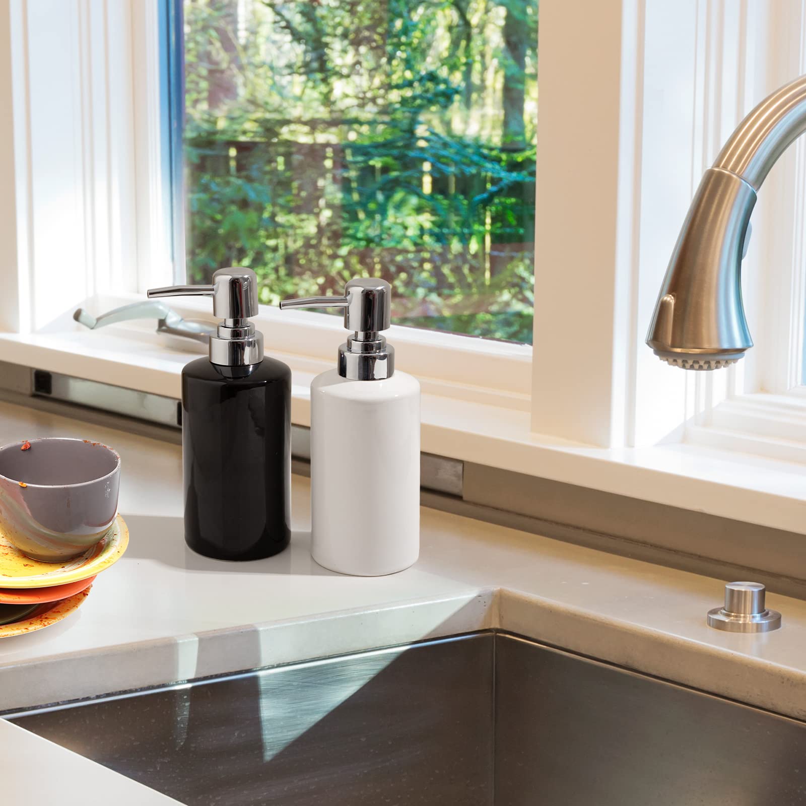 Fe Soap Dispenser, 300Ml/10Oz Ceramic Liquid Soap Pump Dispenser, Refillable Dish Soap Dispenser For Kitchen Bathroom Washroom (