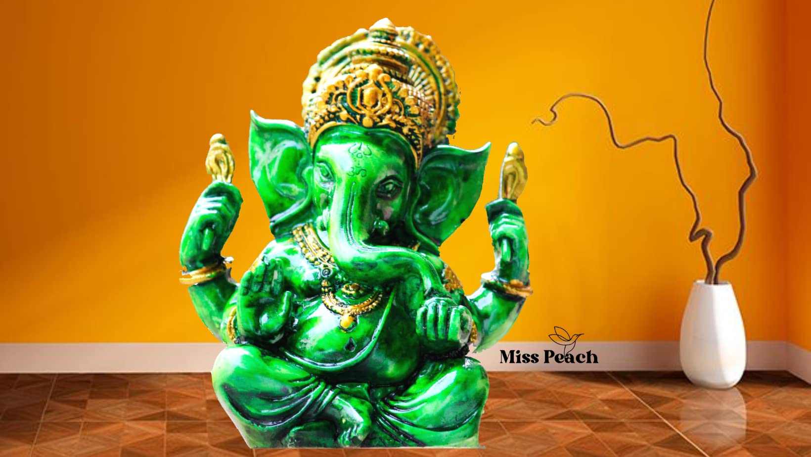 Miss Peach Polyresin Lord Ganesh ji Idol Showpiece Decorative Statue Murti for Home dcor,Gifts Items_ (Green)