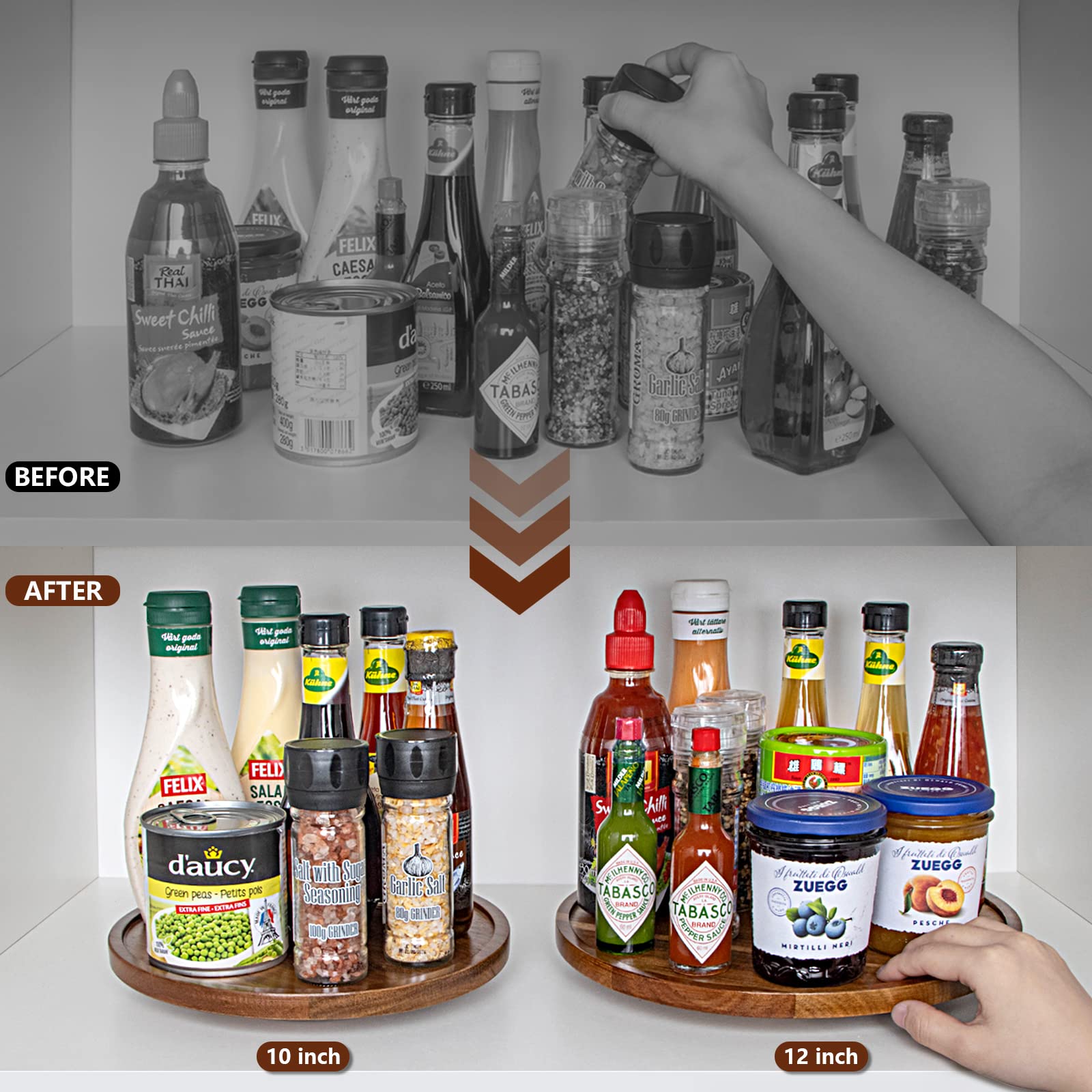 Anboxit Lazy Susan Organizer For Table, 12 Inch Wooden Lazy Susan Turntable For Cabinet, Acacia Wood Turntable Kitchen Spice Rac