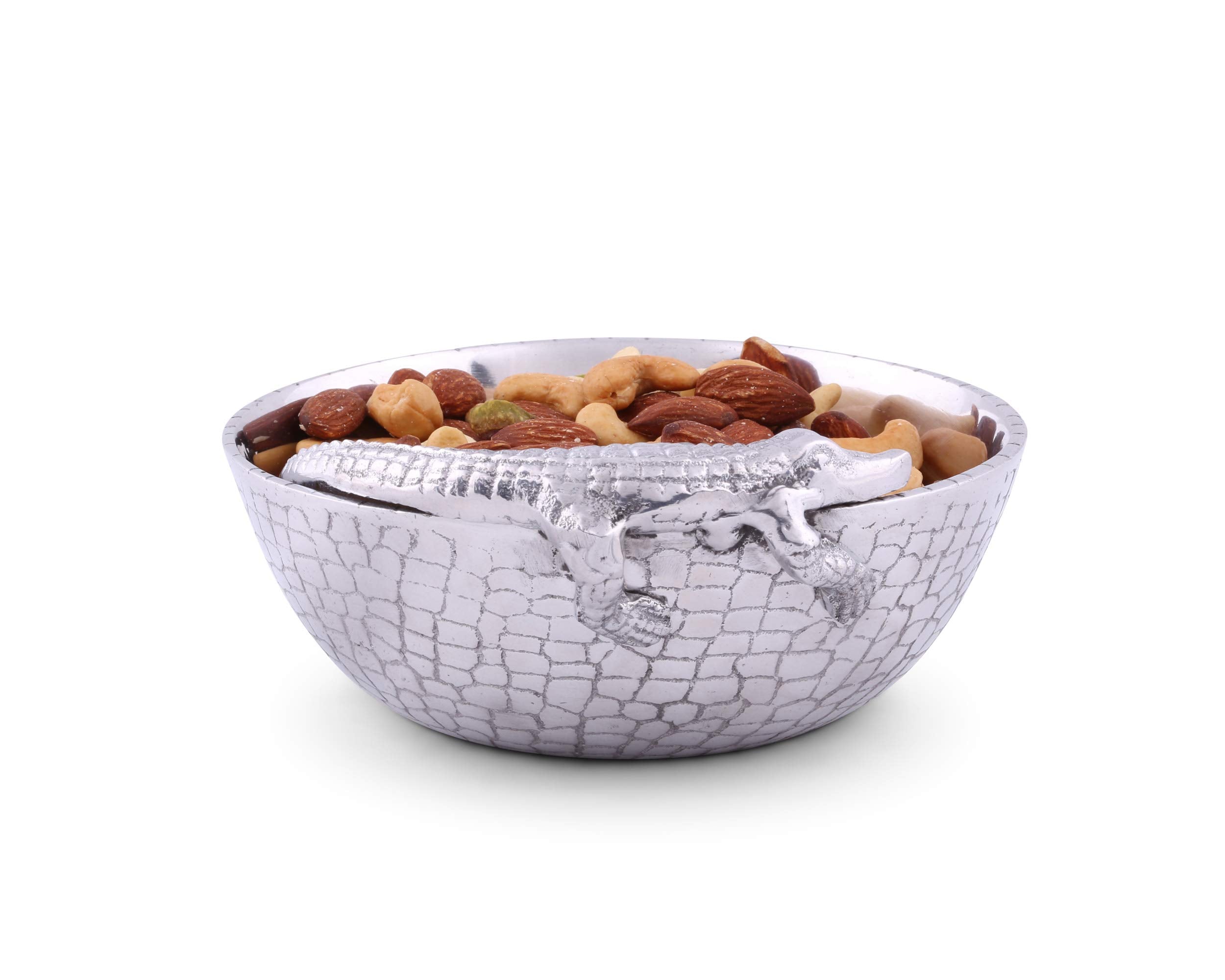 Arthur Court Designs Aluminum Metal Alligator Gator Skin Pattern Nut Snack Side Condiment Bowl 6 Inch Diameter