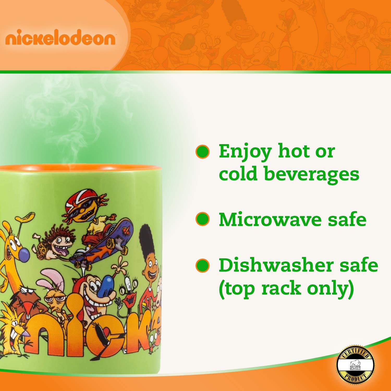 Silver Buffalo Nickelodeon Logo and Characters 90s Nostalgia Ceramic Mug  14 Ounces