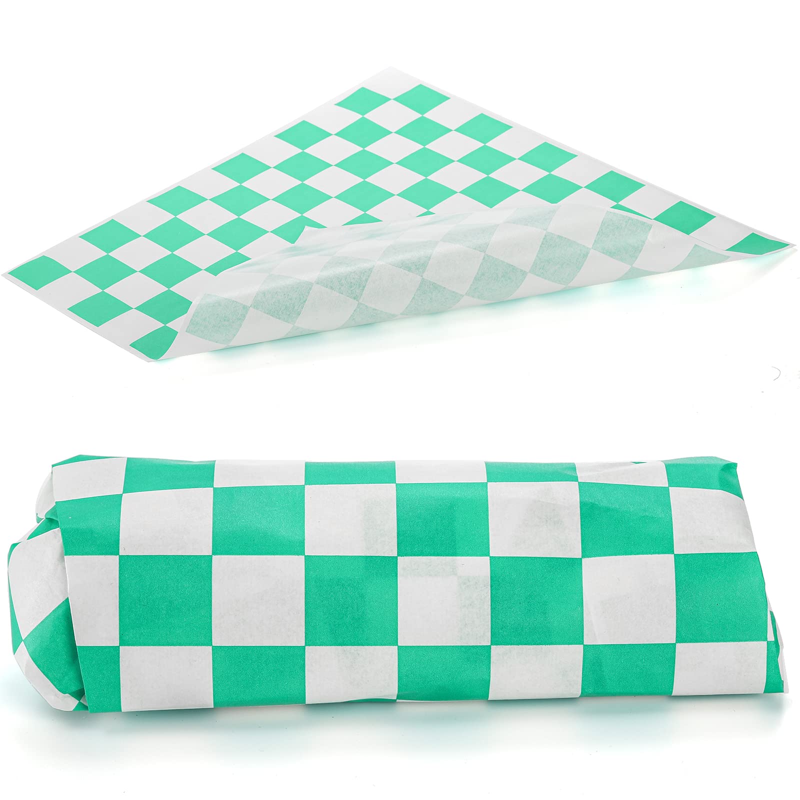 Fasmov 1000 Sheets 12 X 12 Inches Sandwich Paper Deli Basket Liner Wrap Food Basket Liners Wrapping Checkered Sheets, Green & Wh
