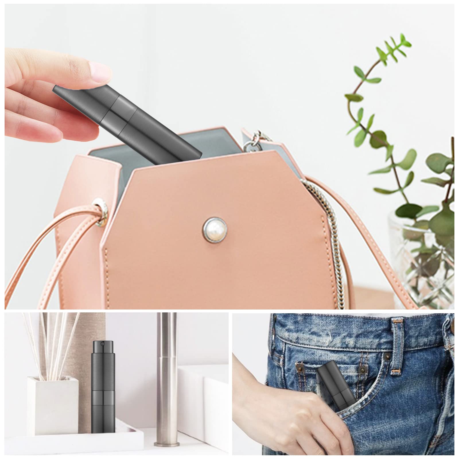 LISAPACK Brushed Atomizer Perfume Spray Bottle - 8ML, Refillable, Portable, Aluminum, Black