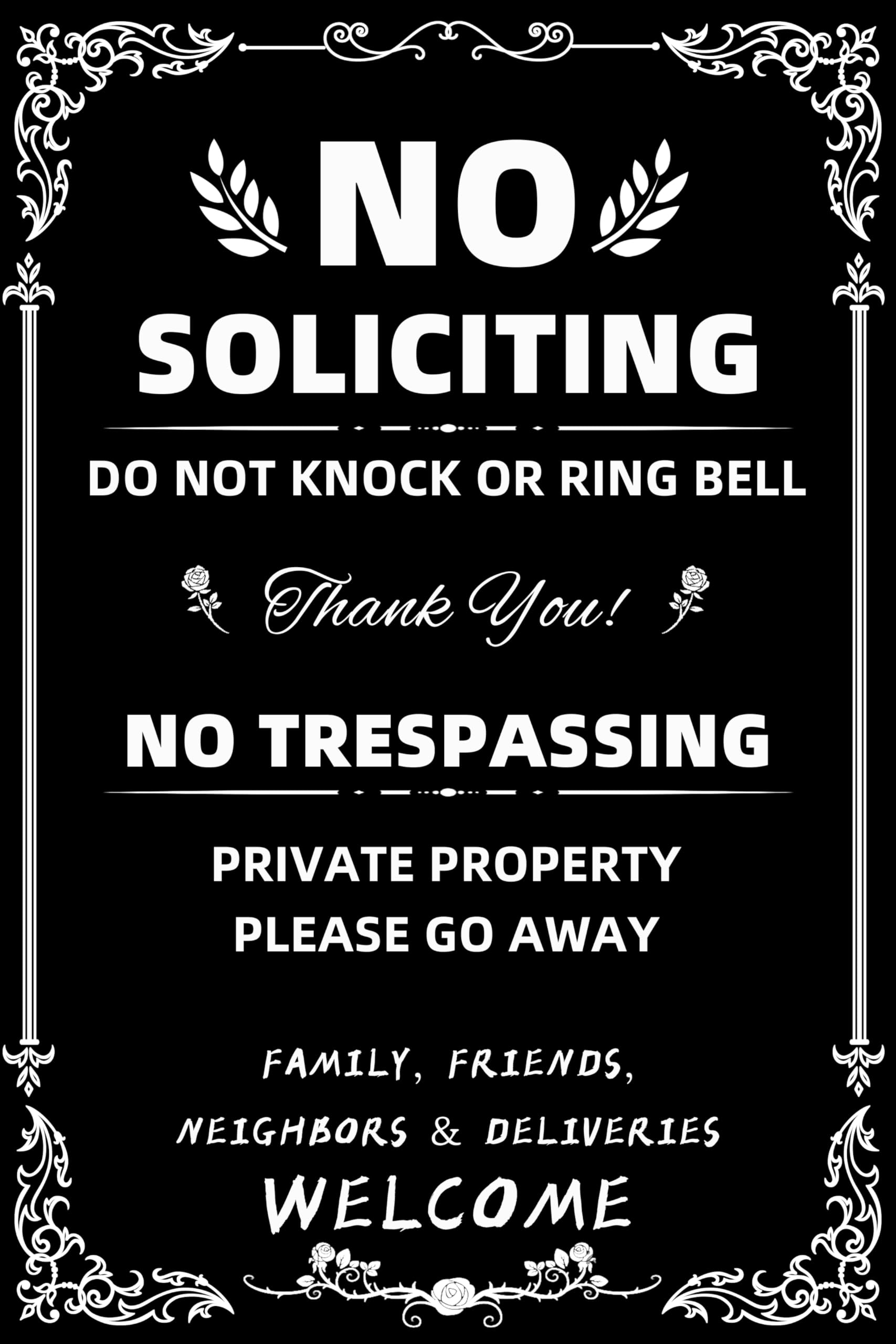 Daily Decorative Signs No Soliciting Chic Metal Signs for Outdoor Yard Signs or Indoor-NO SOLICITING DO NOT KNOCK OR RING BELL-N