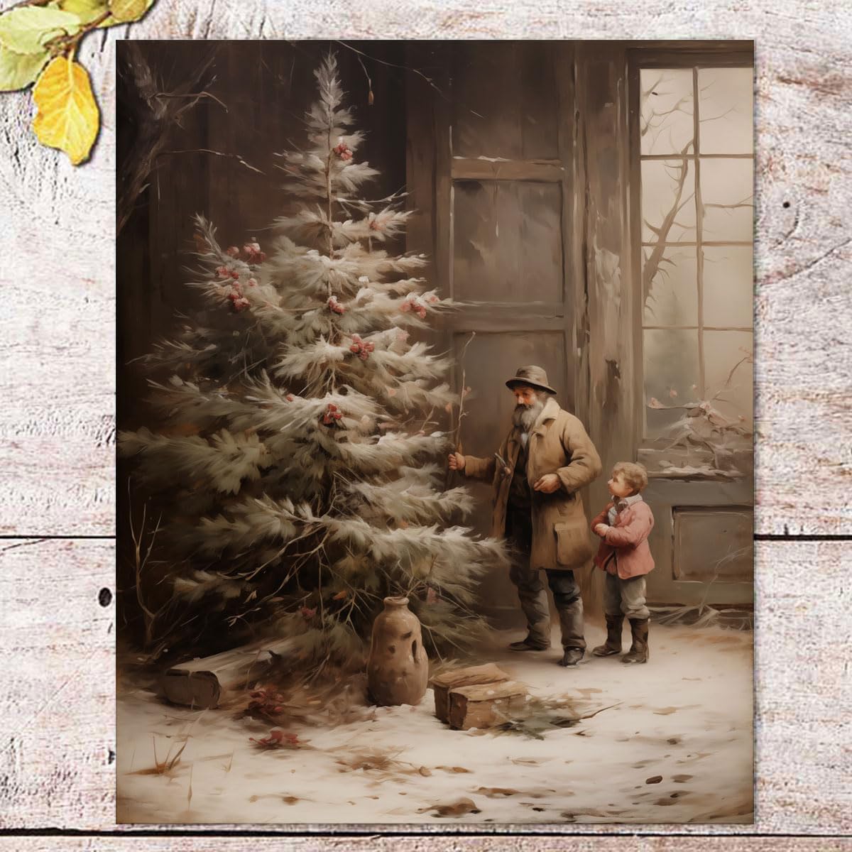 Country Christmas Vintage Painting Print Winter Rustic Wall Art Farmhouse Christmas Holiday Decor Print Christmas Wall Art