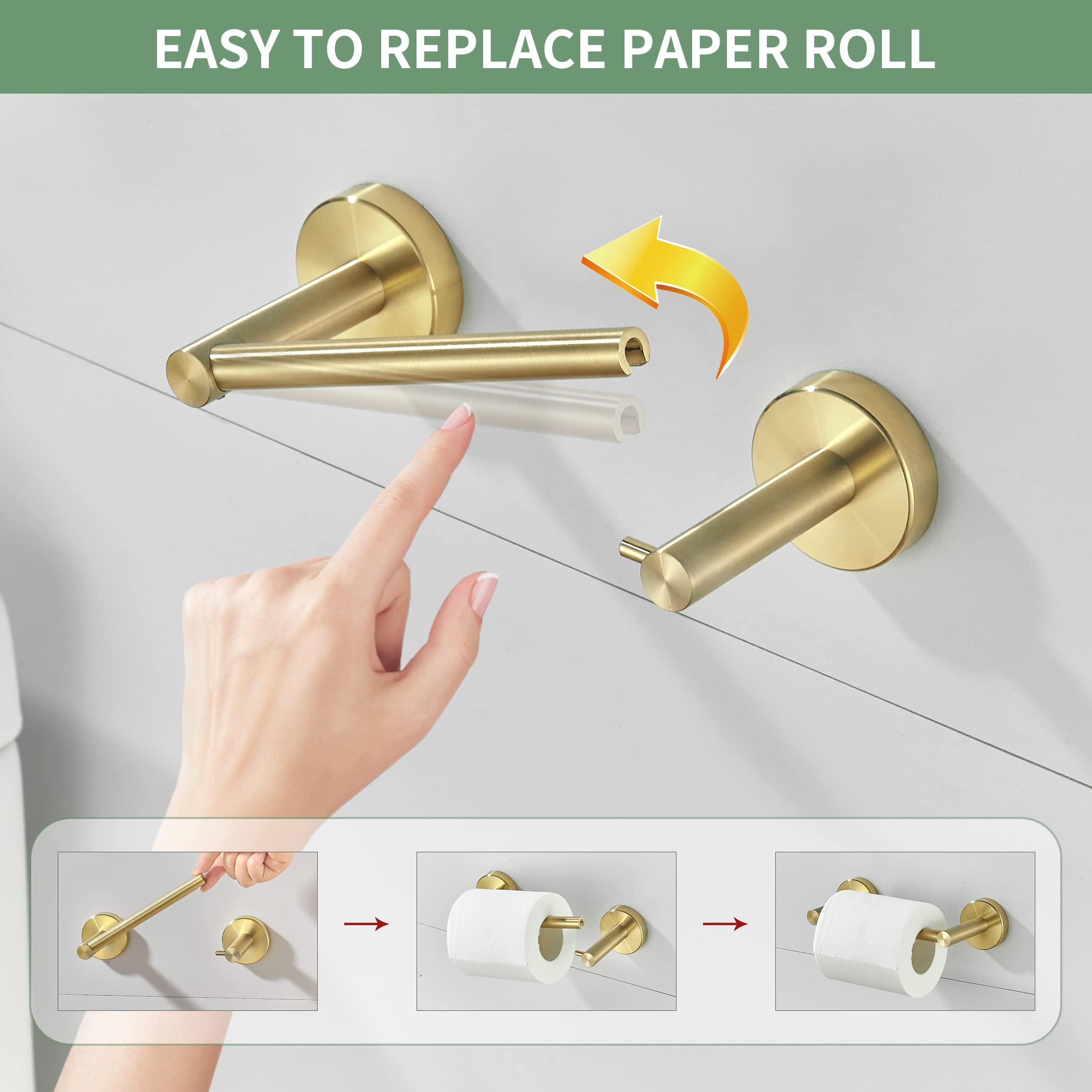 Weiko Gold Toilet Paper Holder Towel Ring, Brushed Gold Bathroom Accessories Hand Towel Holder Wall Mount Bath Hardware Set Tiss