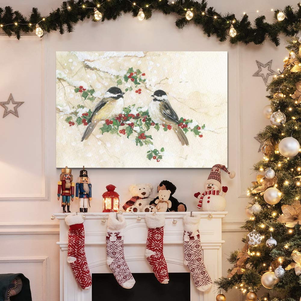 Renditions Gallery Canvas Nature Wall Art Modern Paintings Decorations Peaceful Winter Chickadees Abstract Wall Hanging Glam Art