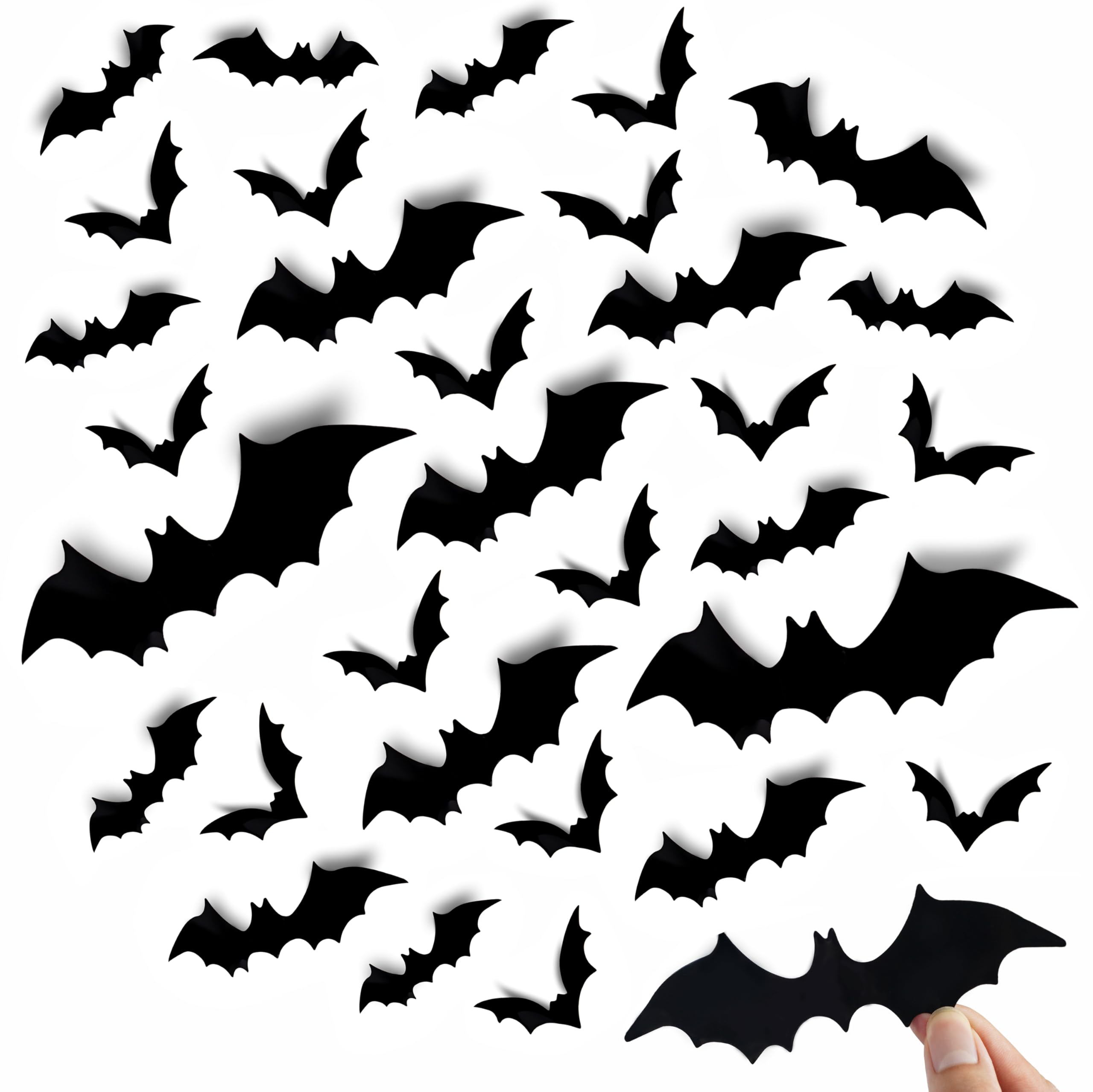 Bobobag 120 Pcs 3D Bats Halloween Decorations,Halloween Wall Decor 4 Sizes Black Bats Sticker For Wall Window
