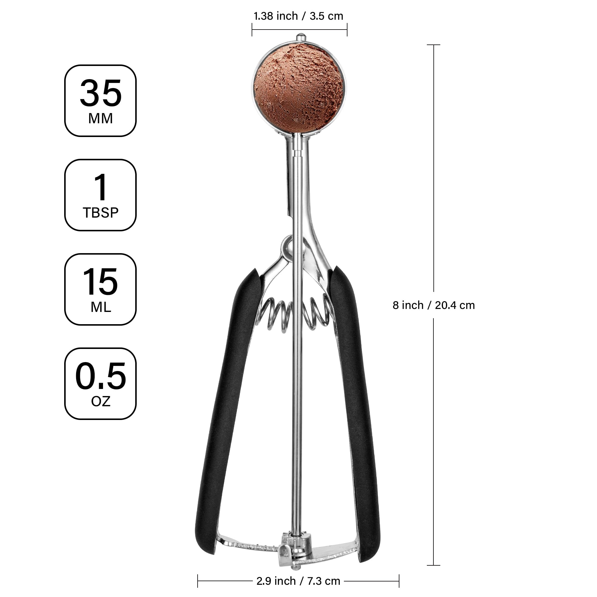 Cookie Scoop 1 Tbsp, Tj Pop Professional Stainless Steel Ice Cream Scoop 35 Mm, Good Soft Grips, Quick Trigger Release