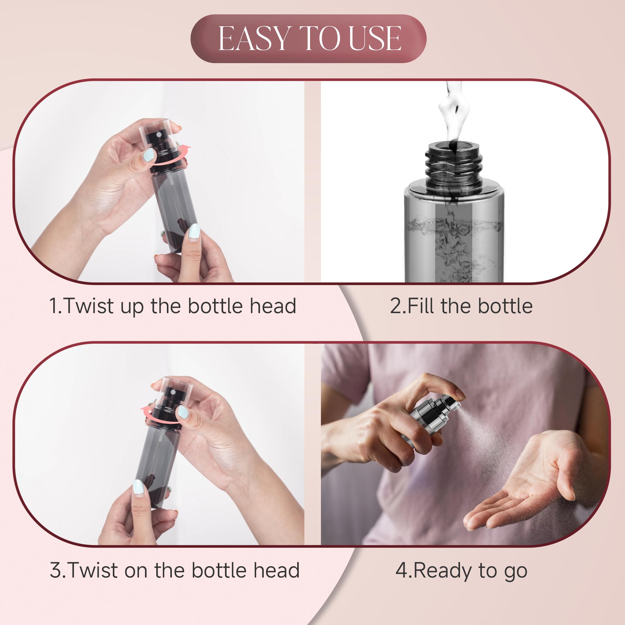 Givitasot 9Pack Small Spray Bottle, 3.4Oz Black Plastic Fine Mist Mini Spray Bottles, Empty Refillable Travel Spray Bottle, Mist