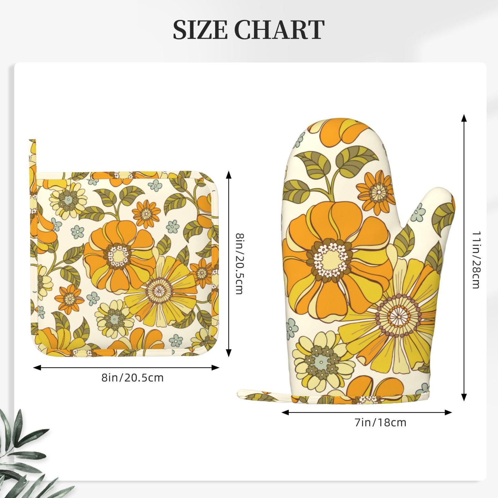 Mifsoiavv Retro 70S Style Flower Oven Mitts And Pot Holders Sets Silicone Kitchen Mitts Potholders Heat Resistant 4Pcs Oven Glov
