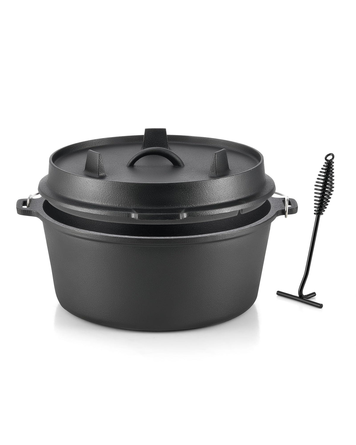 Dartmoor 9 Quart Pre-Seasoned Cast Iron Dutch Oven With Lid And Lid Lifter Tool Outdoor Deep Camp Pot For Camping Fireplace Cook