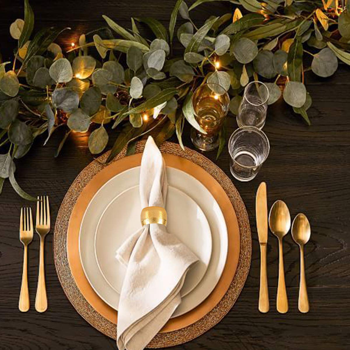 Napkin Rings Set Of 12, Gold Decorative Metal Napkin Holder For Wedding Party Holiday Banquet Christmas Circle Serviette Buckle