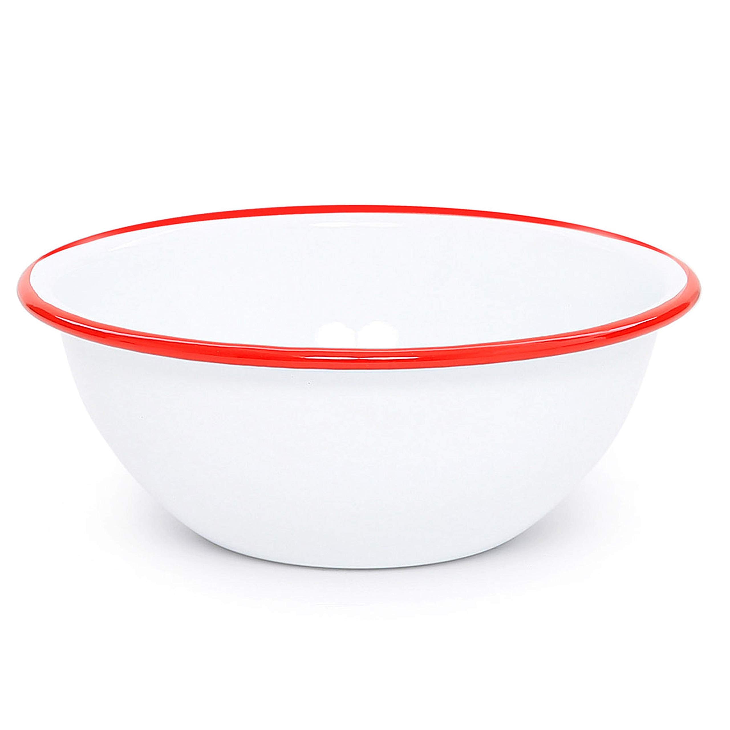 Crow Canyon Home Enamelware Cereal Bowl, 20 Ounce, Vintage White/Red (Single)