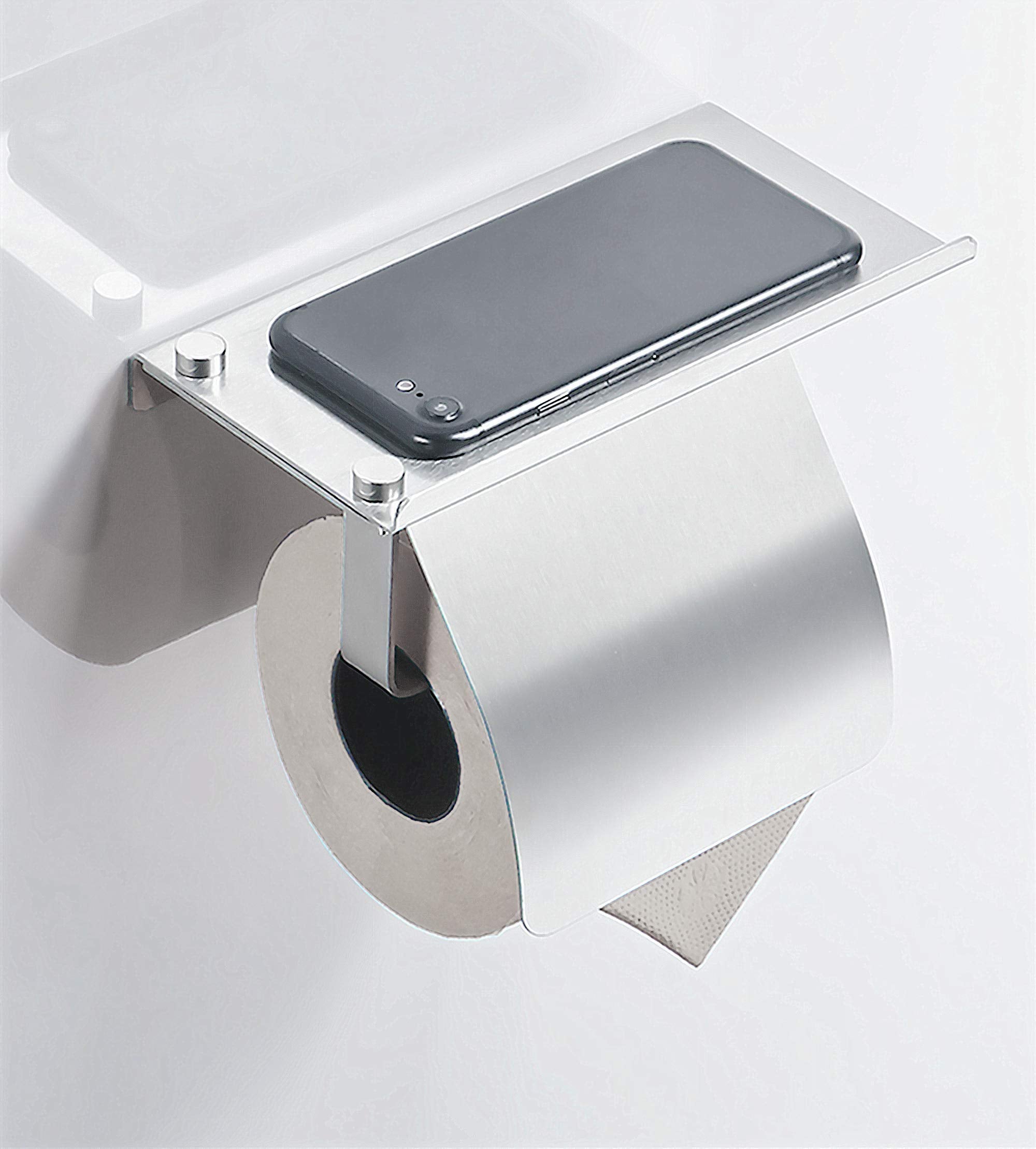 YEAVS Toilet Paper Holder with Phone Shelf and Waterproof Cover  SUS 304 Stainless Steel Tissue Roll Storage Rack (Polished Chrome)