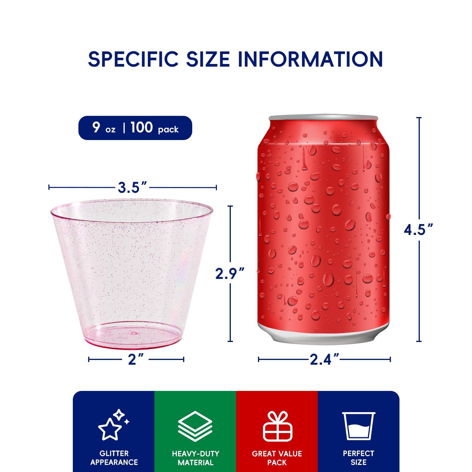 Jolly Chef 9 Oz Purple Plastic Cups, 100 Pack Party Cups Tumblers, Heavy-Duty Purple Glitter Plastic Cups Disposable Cups For We