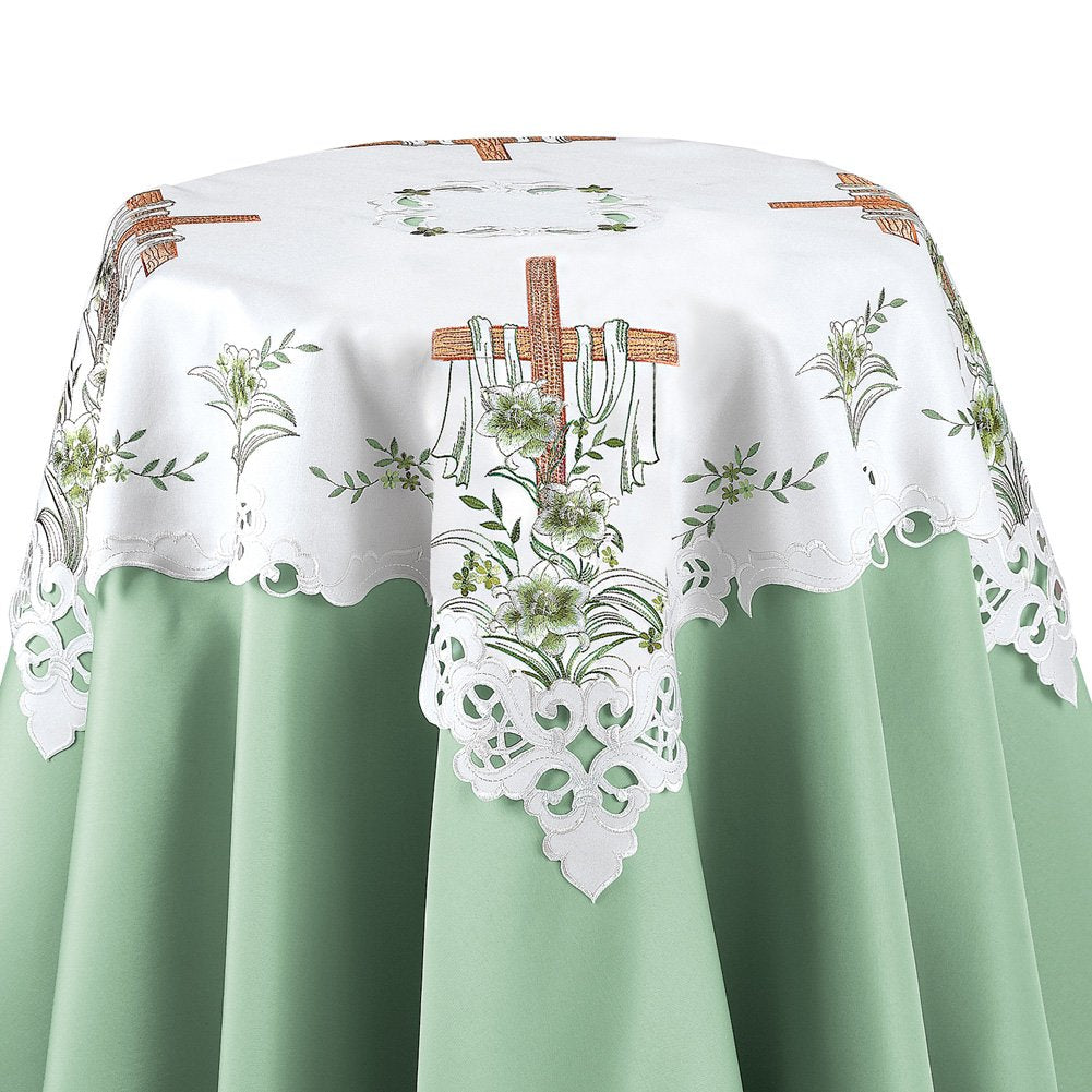 Collections Etc Embroidered Lily And Cross Easter Table Linens Square