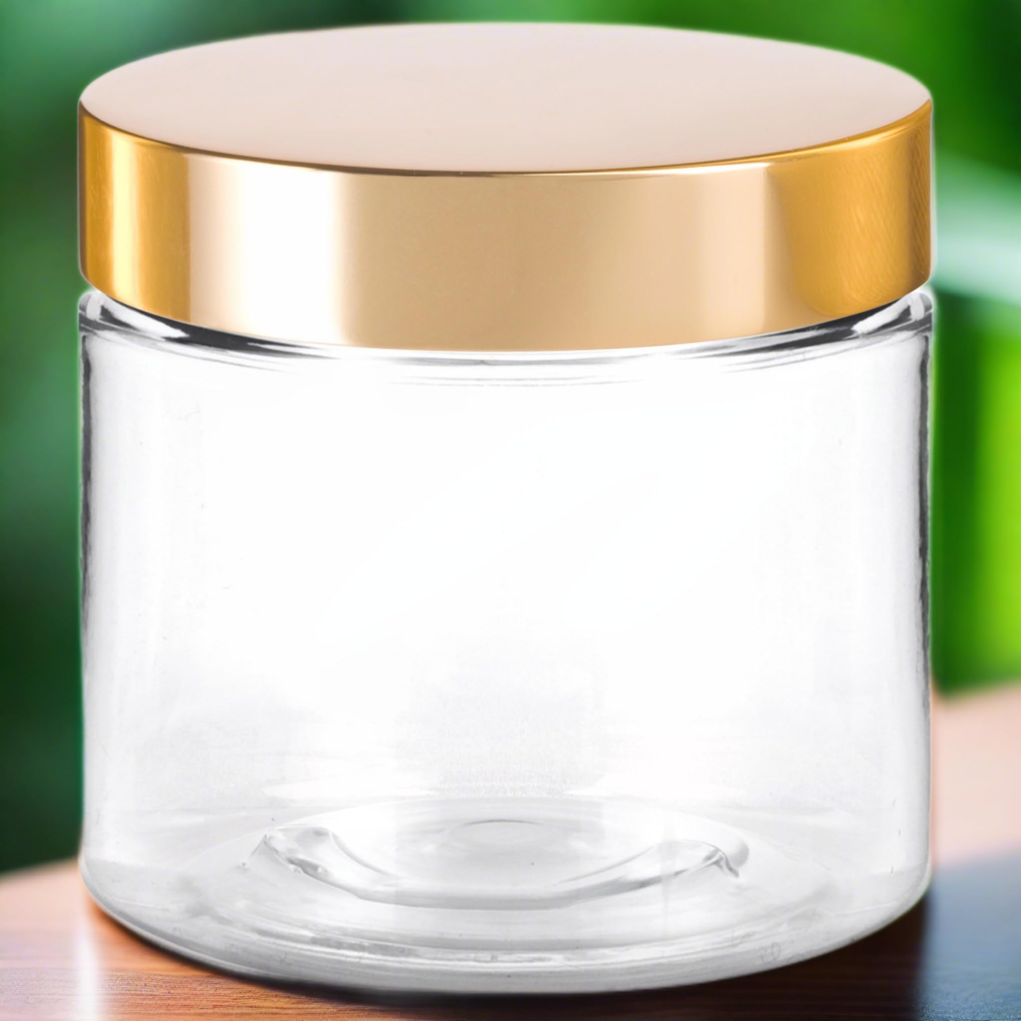 (12 Pack) 6 Oz Clear Pet Plastic Jar With Gold Metal Overshell Lid + Spatulas