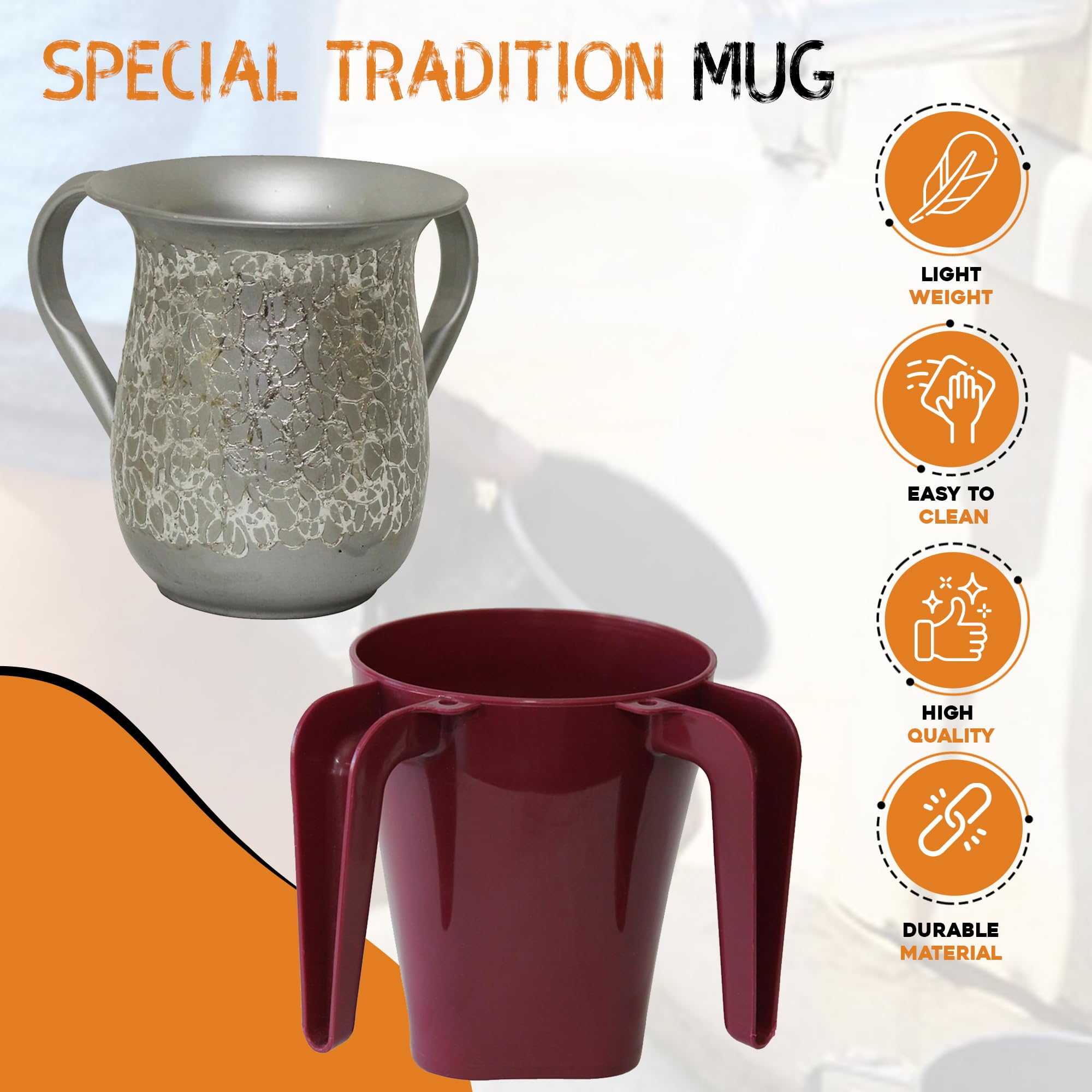 Majestic Giftware Stainless Steel Washing Cup For Netilat Yadayim - Wc11712 | 5.5'' Judaica Wash Cup Negel Vasser With Dual Hand