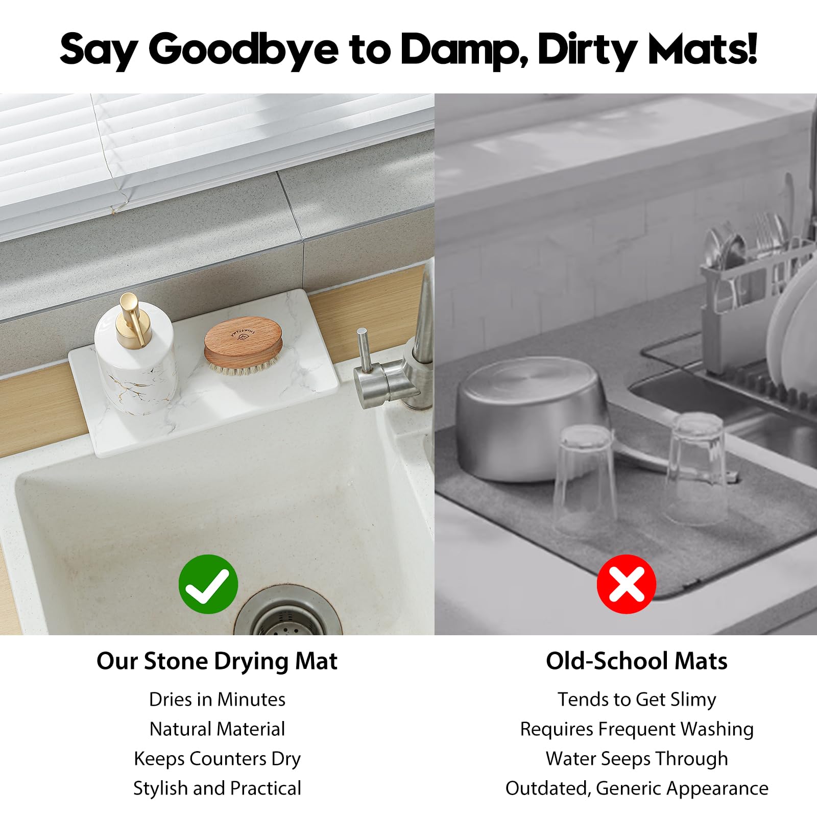 2PCS 10x 5 Large Bathroom Sink Vanity Trays, Water Absorbing Diatomite Stone Quick Drying Mat for Kitchen Counter, Dish Rack Dis