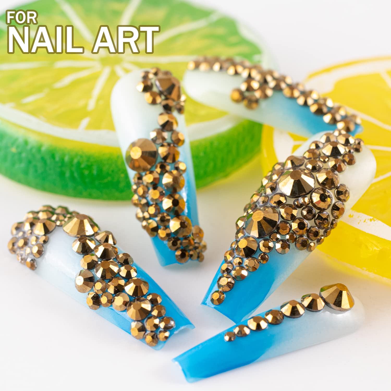 One Pack 2000 Pcs Of Flatback Round Mineral Gold Rhinestones 6 Sizes (15-6 Mm) With Nail Art Rhinestone Picker Pencil And Tweeze