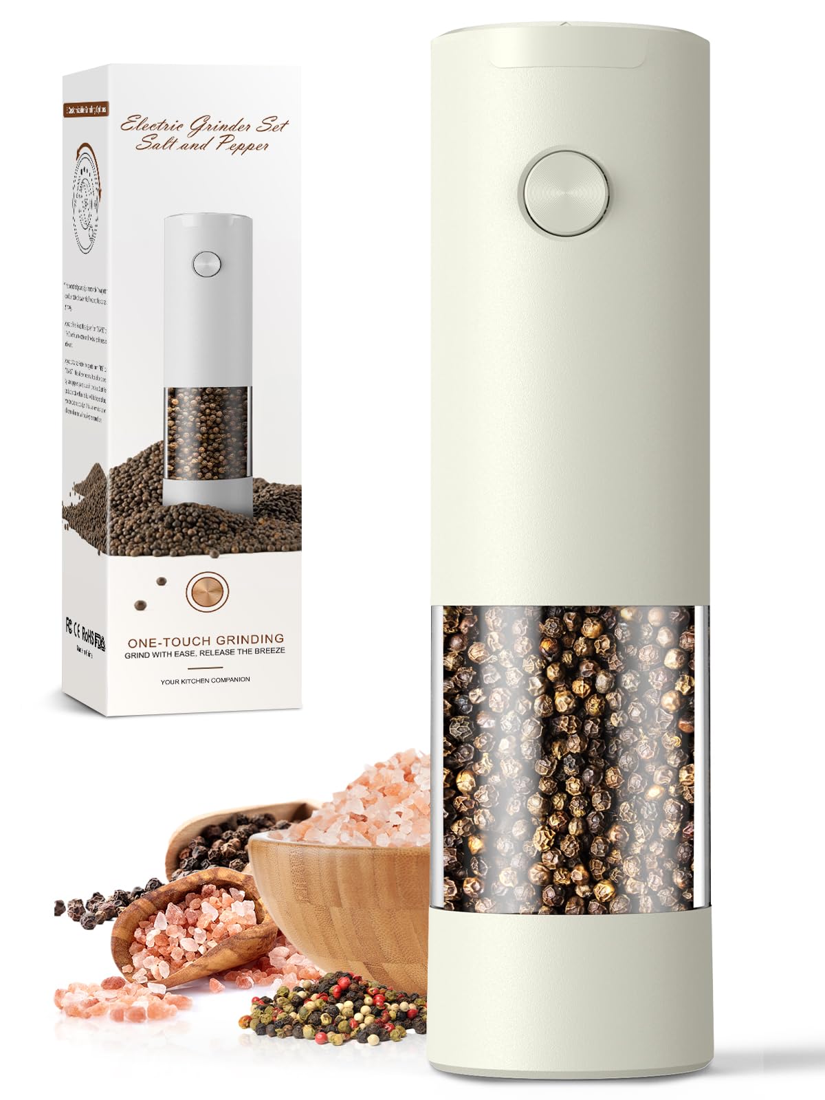 1 Pack Salt and Pepper Grinder-Electric Adjustable Coarseness Salt Pepper Grinder Shakers House Warming Gifts Automatic Battery 