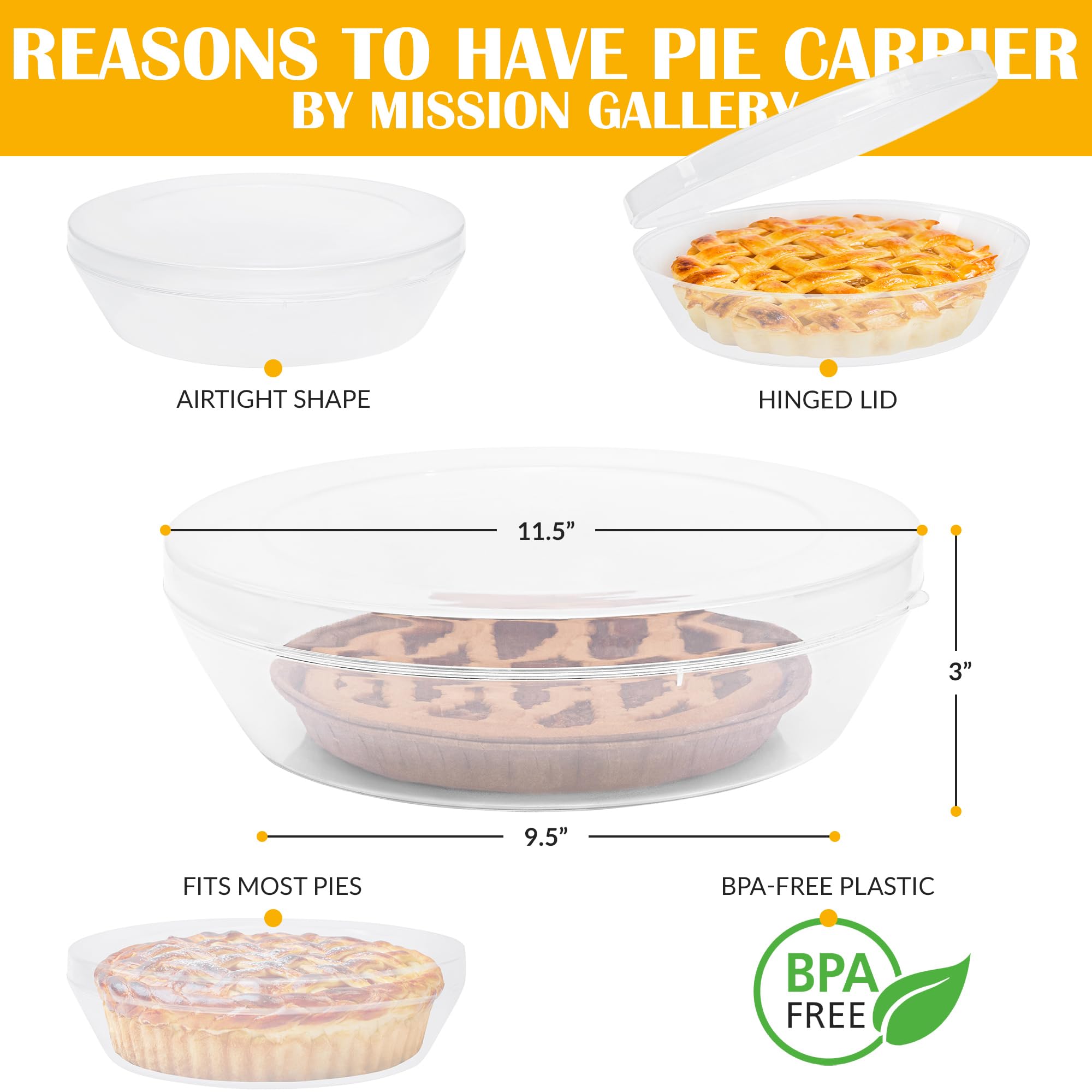 Mission Gallery Plastic Pie Carrier With Lid - Airtight Cover, Bpa Free Container For Pies And Pastry Products - Round Keeper Ke