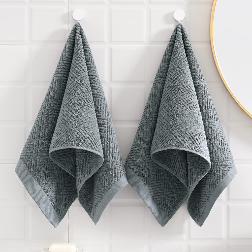 sense gnosis Grey Herringbone Hand Towel Set - 100% Cotton, Ultra Soft, Highly Absorbent, 13x29 Inch, Model MJR4, Set of 2