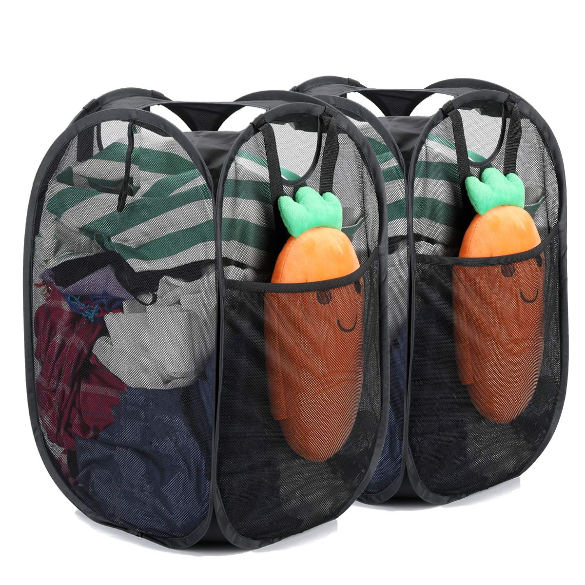 2 Pcs Strong Mesh Pop-Up Laundry Hamper, Quality Pop Up Hampers For Laundry With Durable Handles Solid Bottom High Carbon Steel