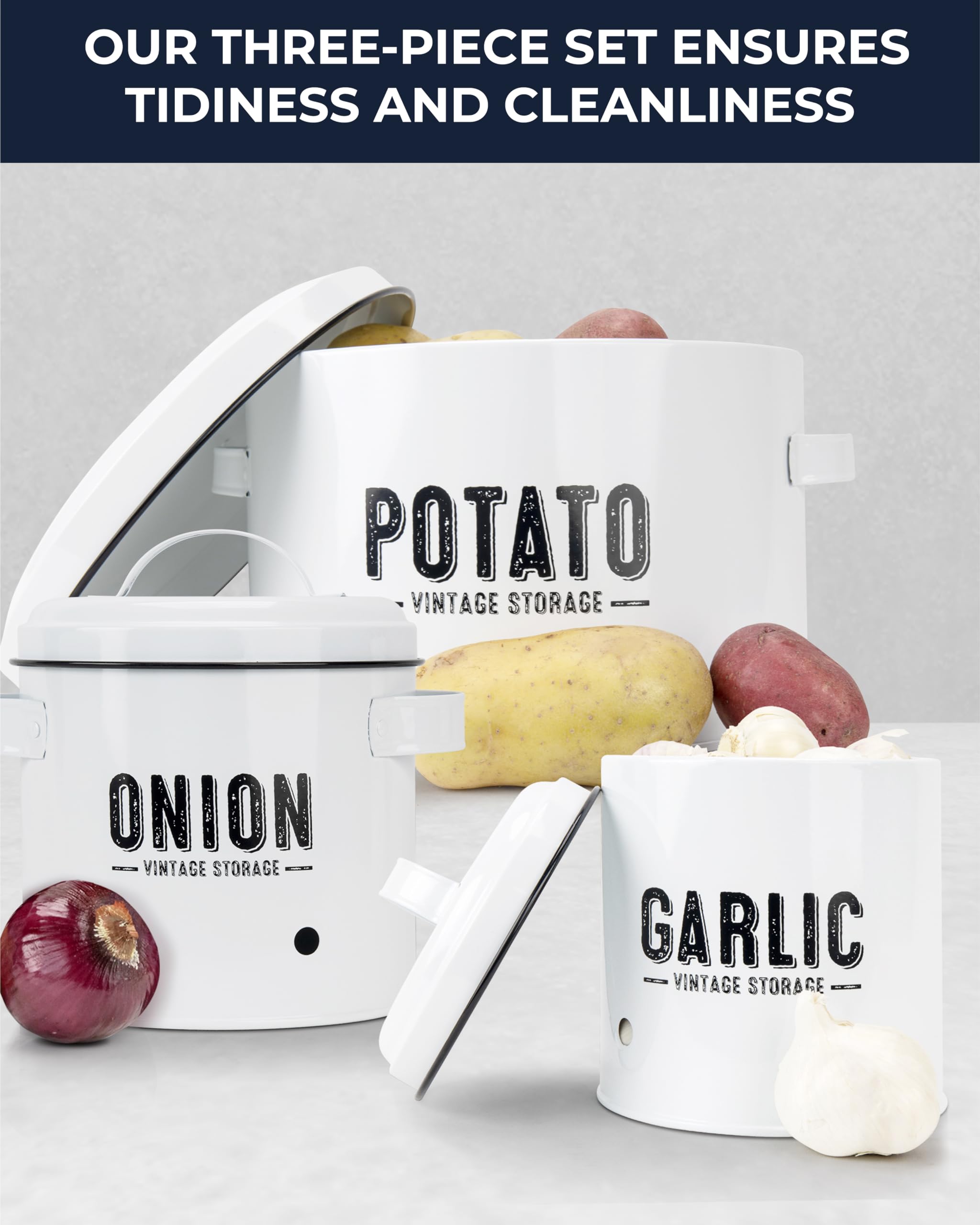 Granrosi Potato Storage For Pantry, Canister Sets For The Kitchen Counter, Garlic Keeper For Counter, Onion Keeper, Potato Bin,
